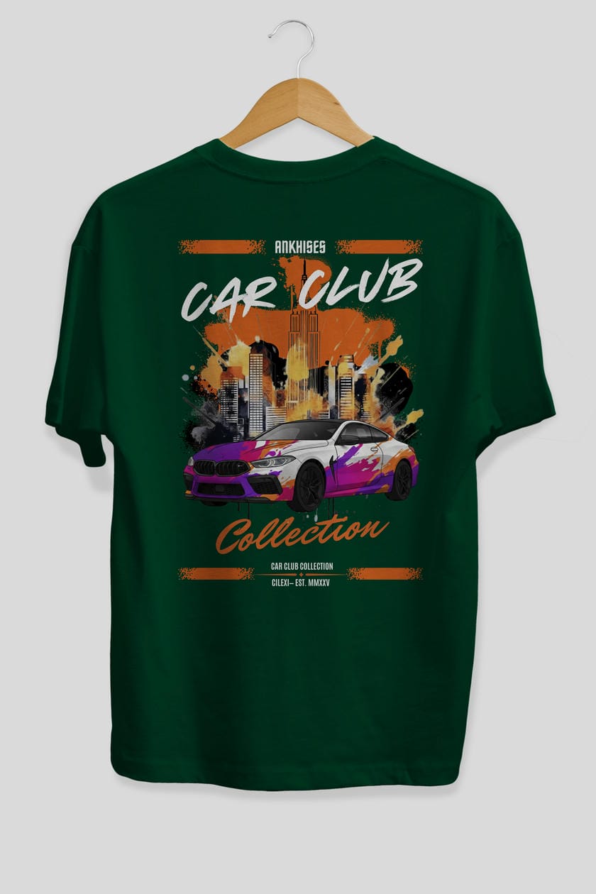 Araba Club Serisi 17 Baskılı Oversize t-shirt Erkek Kadın %100 Pamuk Bisiklet Yaka tişort