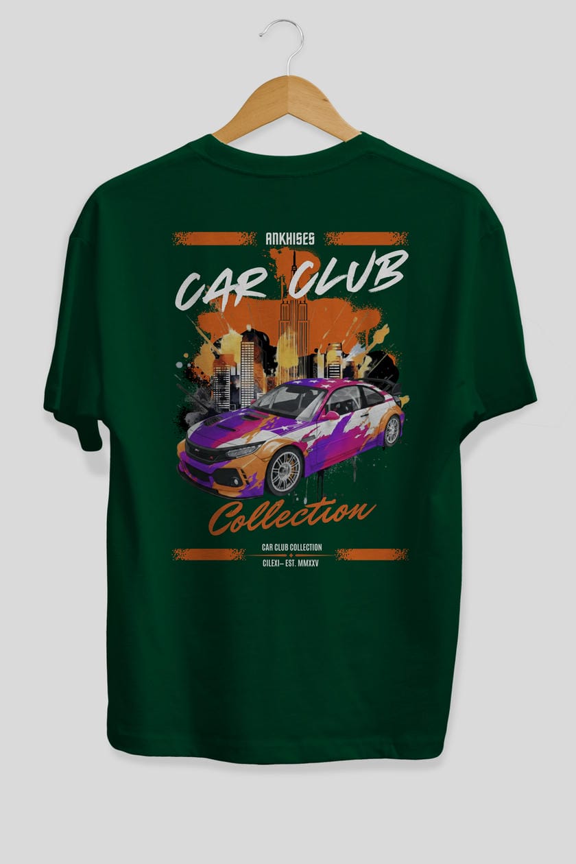 Araba Club Serisi 9 Baskılı Oversize t-shirt Erkek Kadın %100 Pamuk Bisiklet Yaka tişort