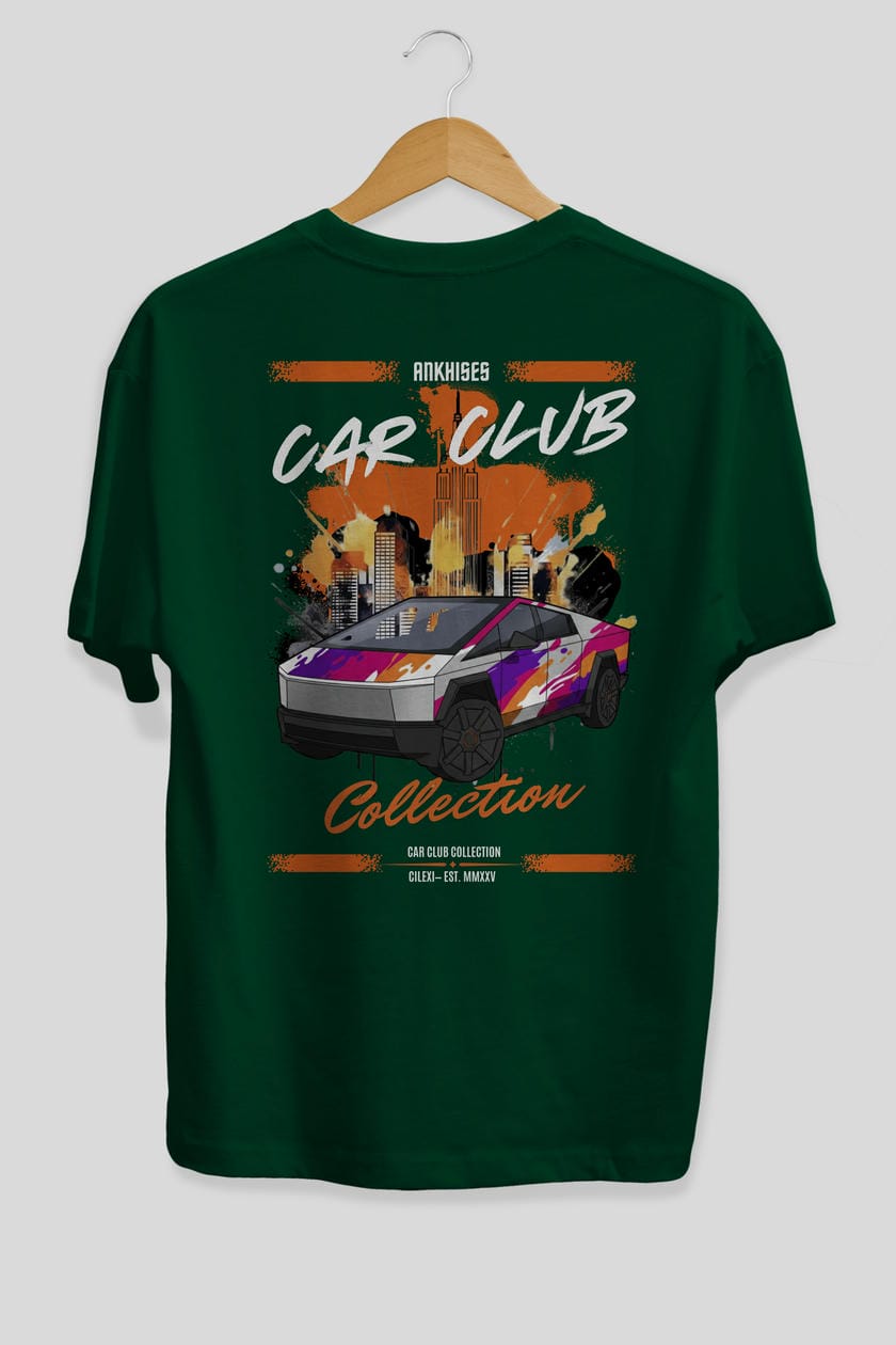 Araba Club Serisi 36 Baskılı Oversize t-shirt Erkek Kadın %100 Pamuk Bisiklet Yaka tişort