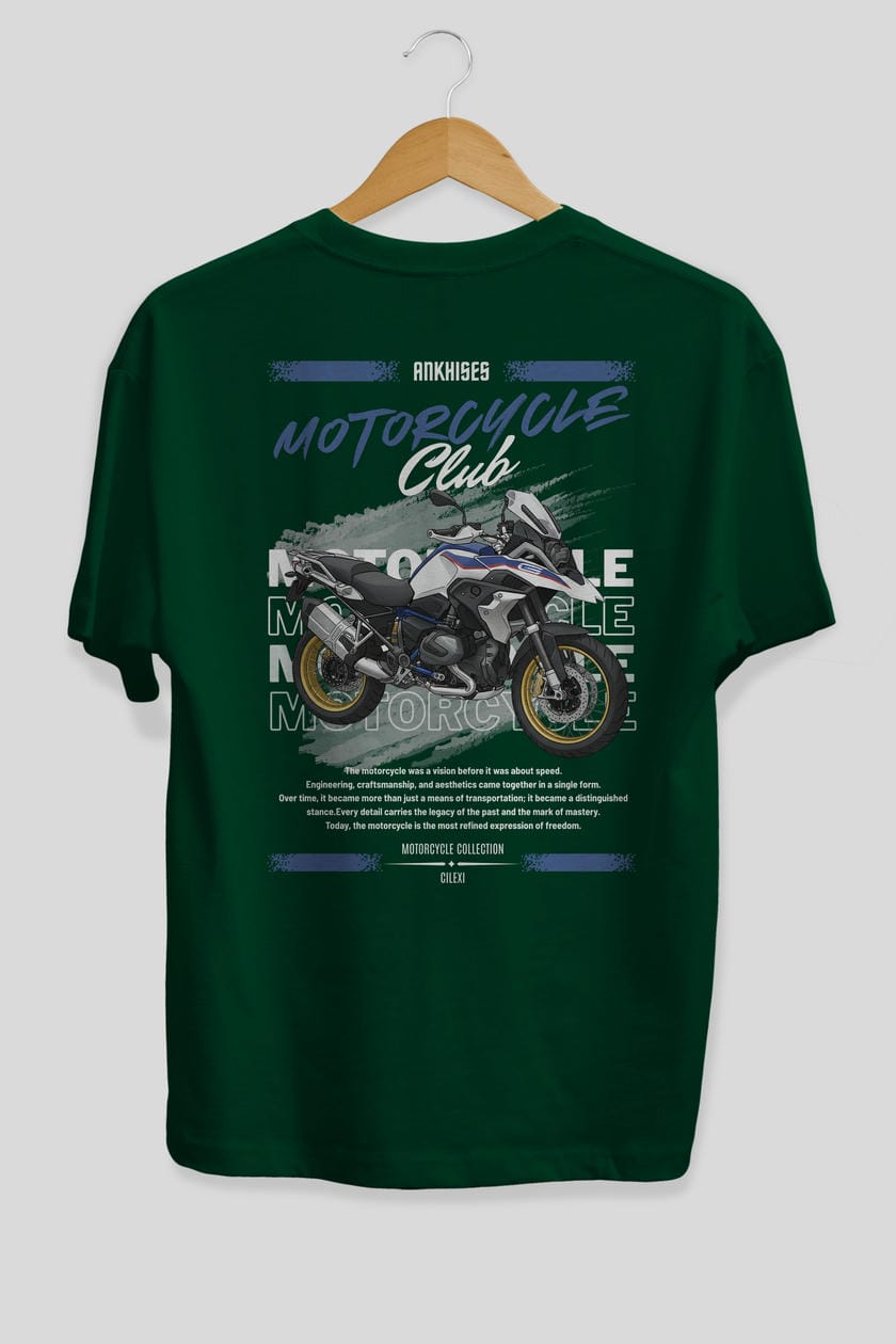 Motosiklet Serisi 27 Arka Baskılı Oversize t-shirt Erkek Kadın %100 Pamuk Bisiklet Yaka tişort