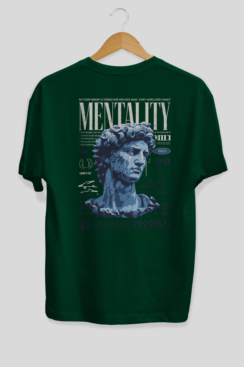 Mentality 2 Arka Baskılı Oversize t-shirt Erkek Kadın %100 Pamuk Bisiklet Yaka tişort