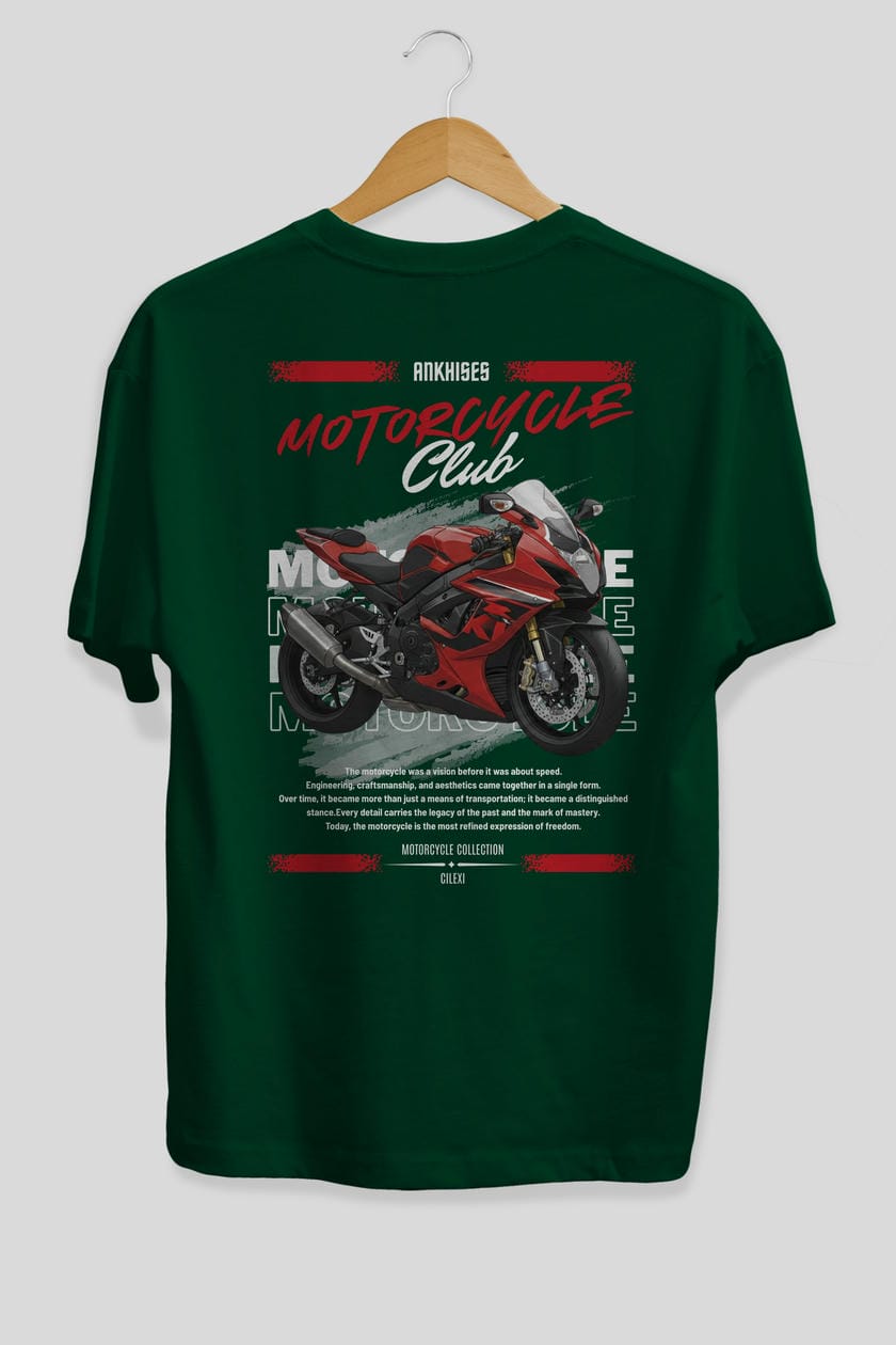 Motosiklet Serisi 5 Arka Baskılı Oversize t-shirt Erkek Kadın %100 Pamuk Bisiklet Yaka tişort