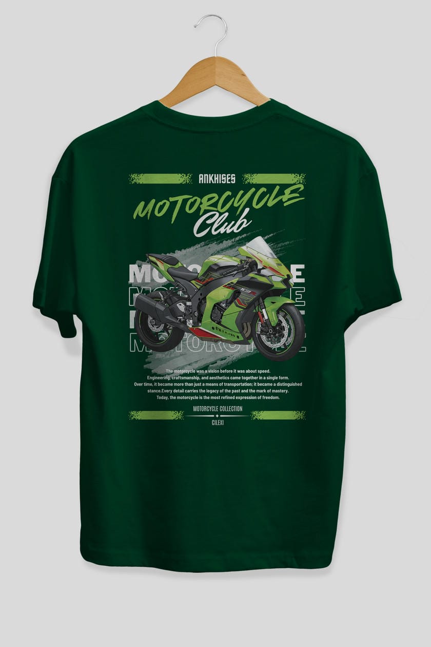 Motosiklet Serisi 14 Arka Baskılı Oversize t-shirt Erkek Kadın %100 Pamuk Bisiklet Yaka tişort