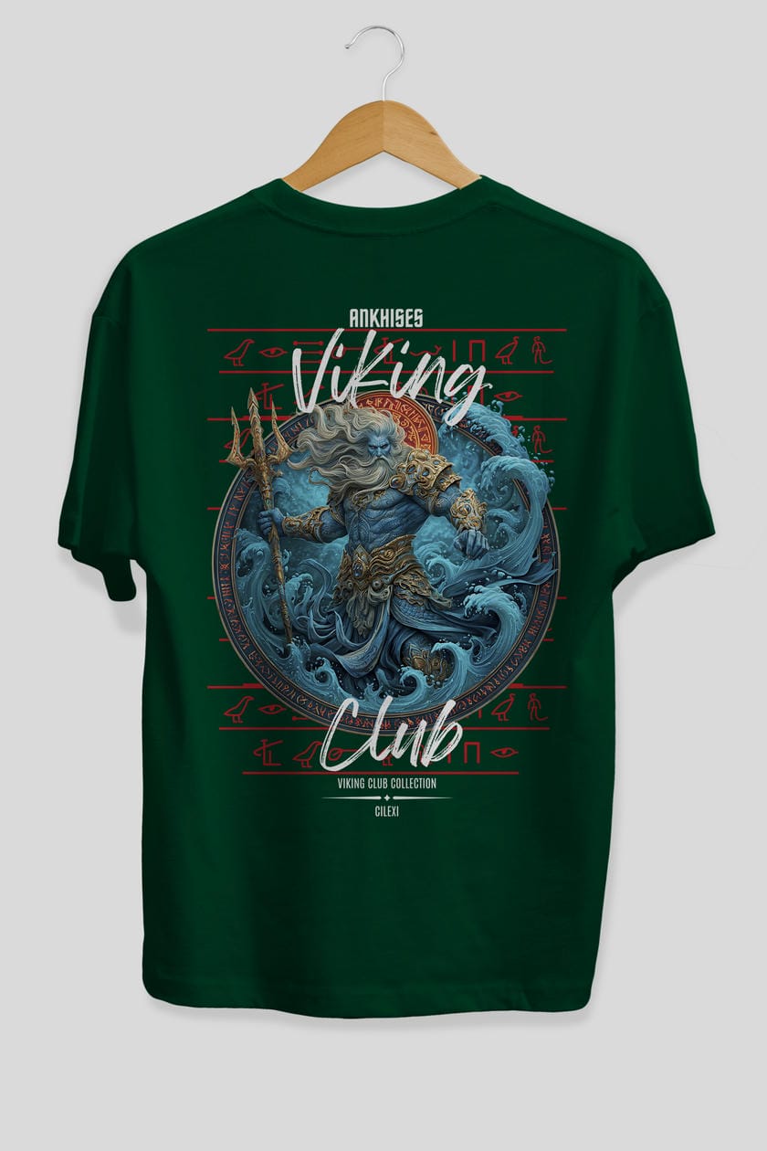 Njord Arka Baskılı Oversize t-shirt Erkek Kadın %100 Pamuk Bisiklet Yaka tişort
