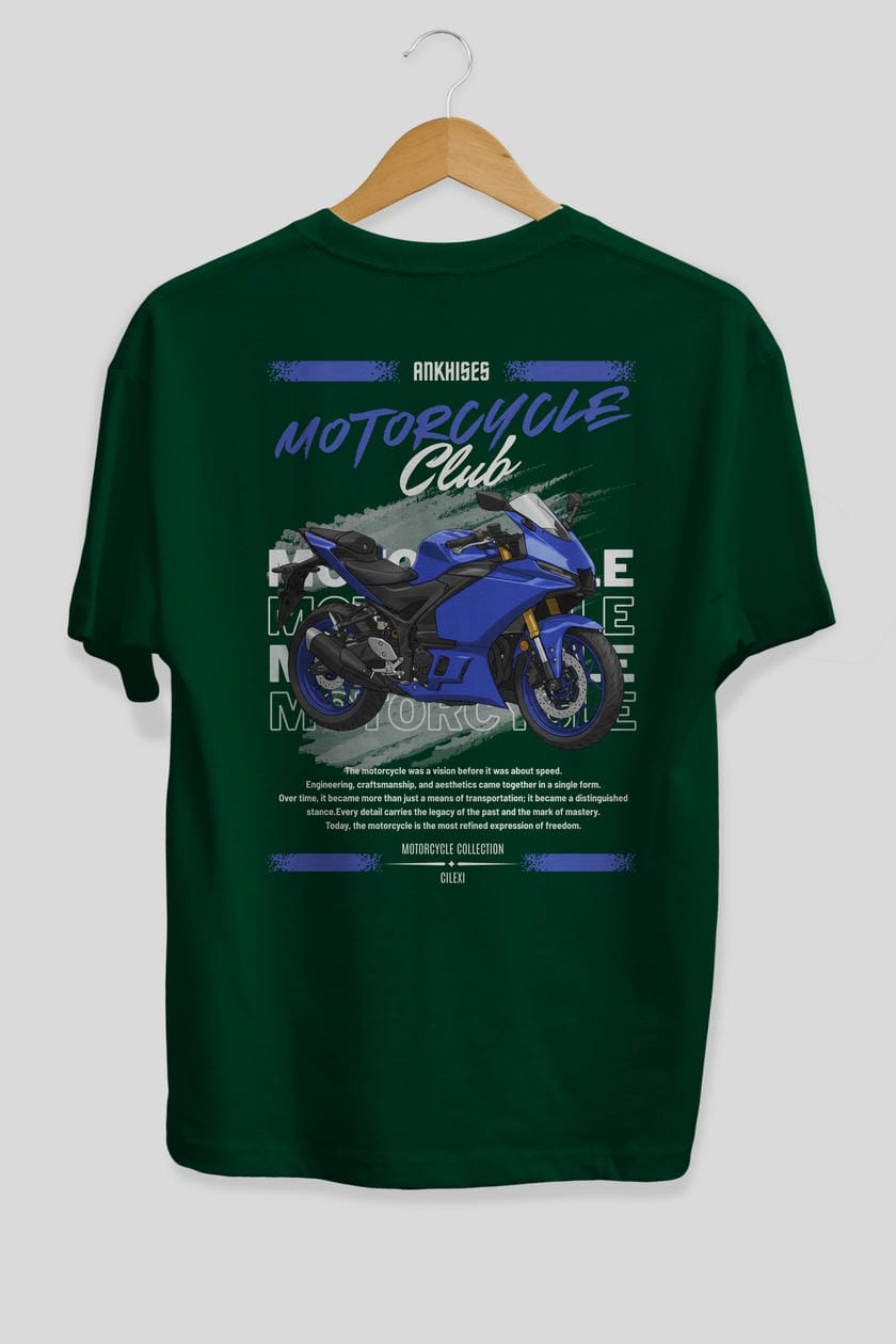 Motosiklet Serisi 33 Arka Baskılı Oversize t-shirt Erkek Kadın %100 Pamuk Bisiklet Yaka tişort