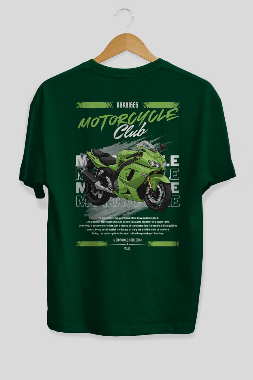 Motosiklet Serisi 12 Arka Baskılı Oversize t-shirt Erkek Kadın %100 Pamuk Bisiklet Yaka tişort