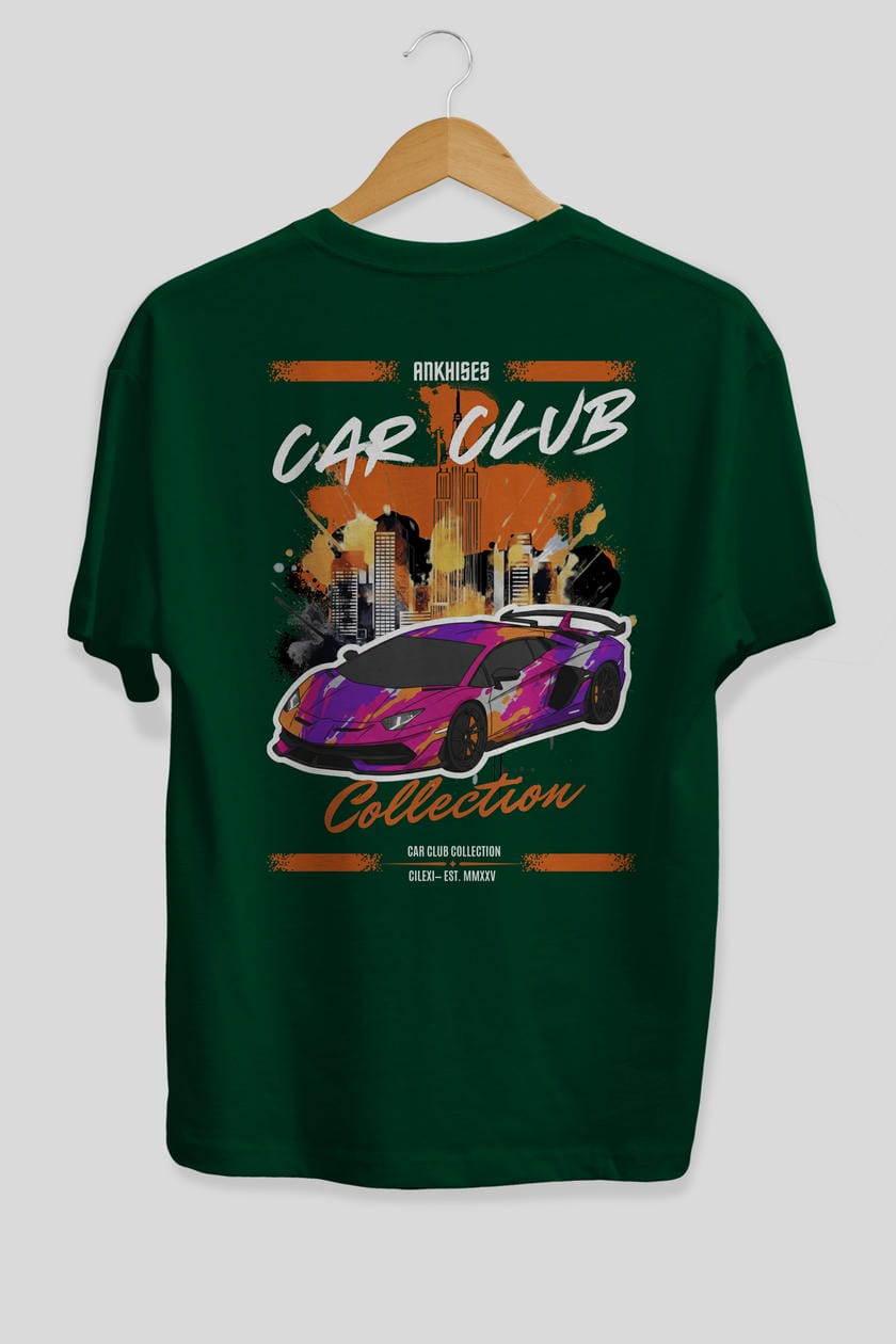 Araba Club Serisi 28 Baskılı Oversize t-shirt Erkek Kadın %100 Pamuk Bisiklet Yaka tişort