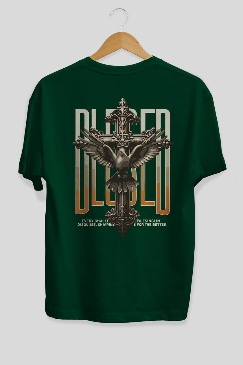 Blesed Arka Baskılı Oversize t-shirt Erkek Kadın %100 Pamuk Bisiklet Yaka tişort