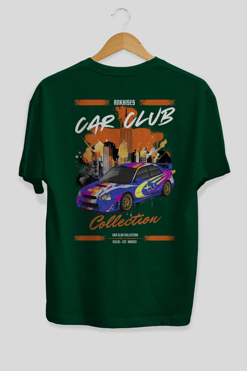 Araba Club Serisi 7 Baskılı Oversize t-shirt Erkek Kadın %100 Pamuk Bisiklet Yaka tişort