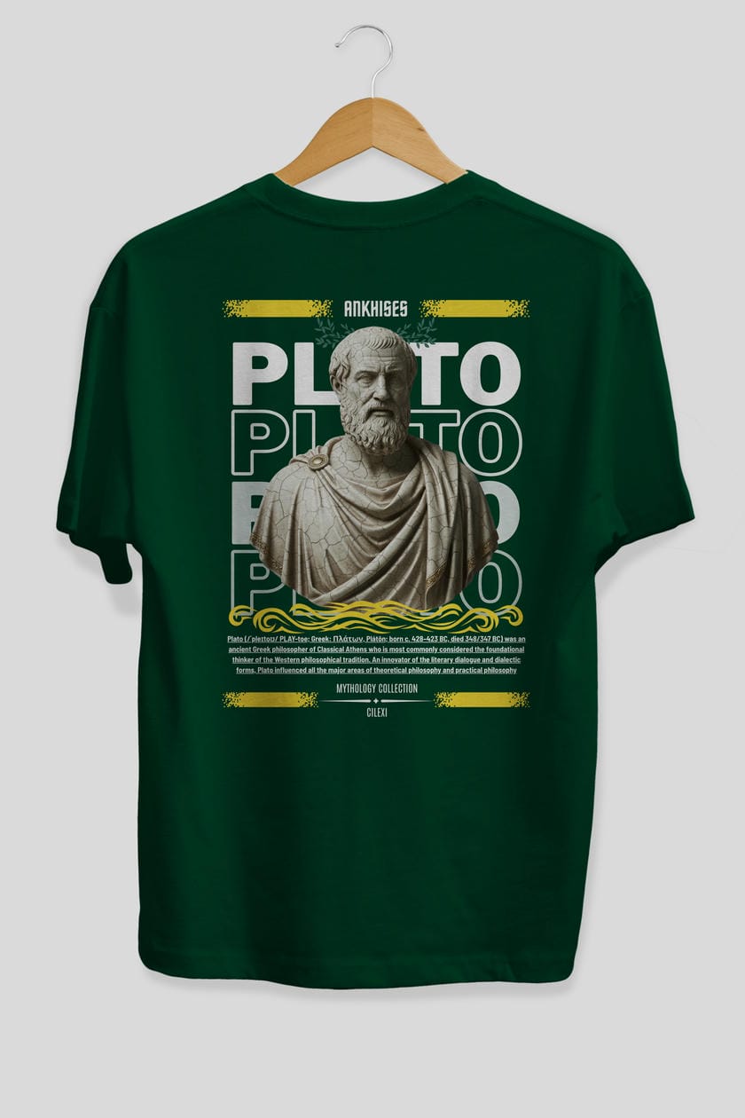 Plato 1 Arka Baskılı Oversize t-shirt Erkek Kadın %100 Pamuk Bisiklet Yaka tişort