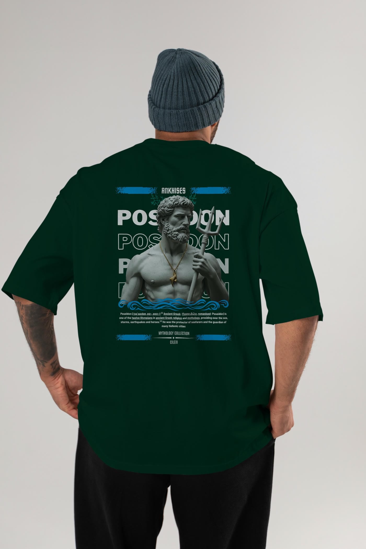 Poseidon 3 Arka Baskılı Oversize t-shirt Erkek Kadın %100 Pamuk Bisiklet Yaka tişort