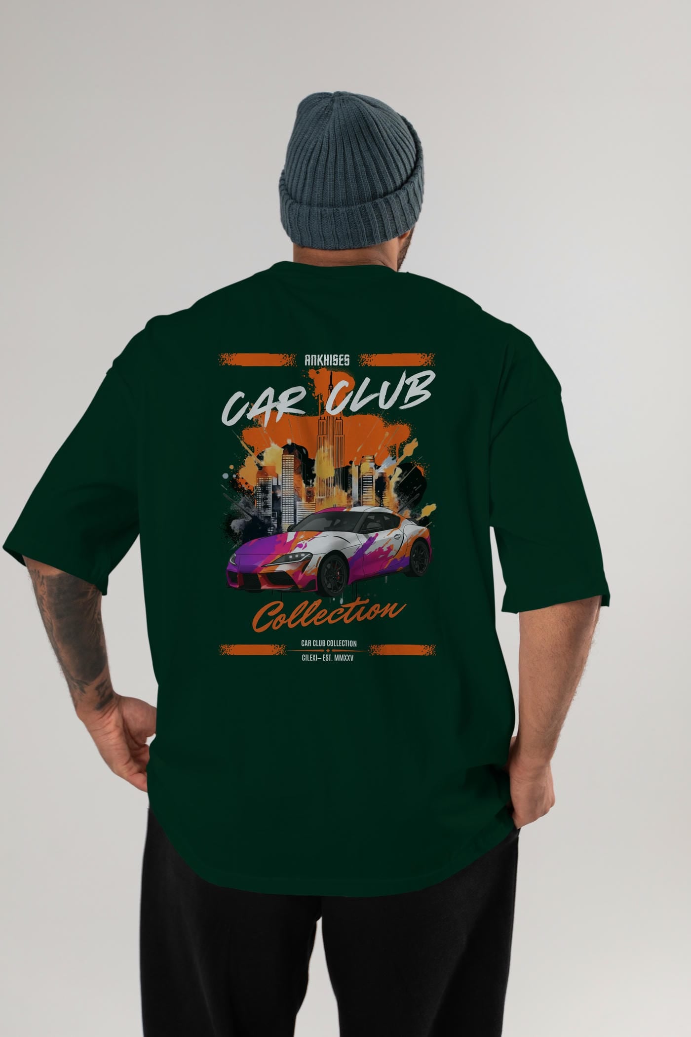 Araba Club Serisi 38 Baskılı Oversize t-shirt Erkek Kadın %100 Pamuk Bisiklet Yaka tişort