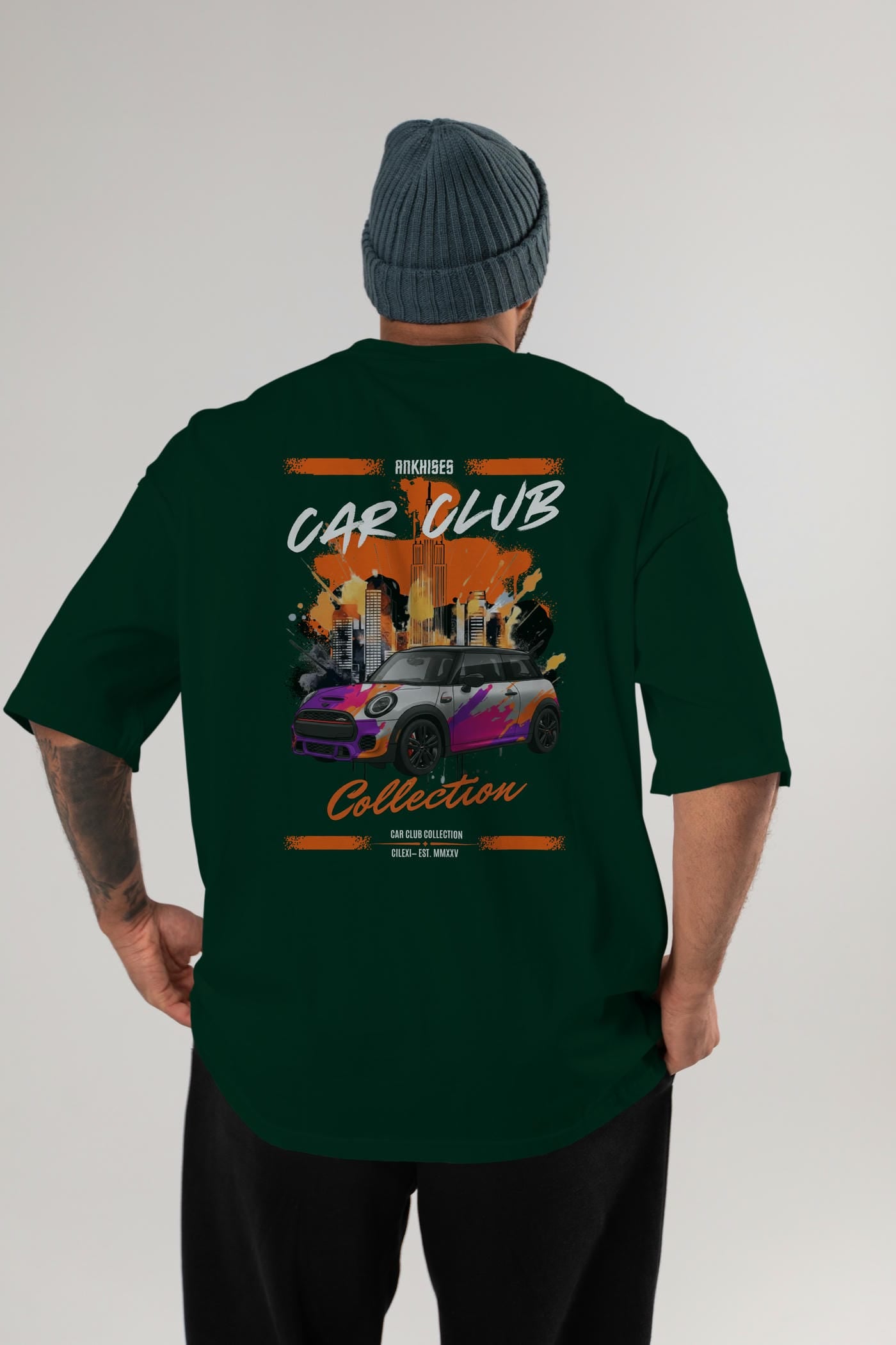 Araba Club Serisi 10 Baskılı Oversize t-shirt Erkek Kadın %100 Pamuk Bisiklet Yaka tişort