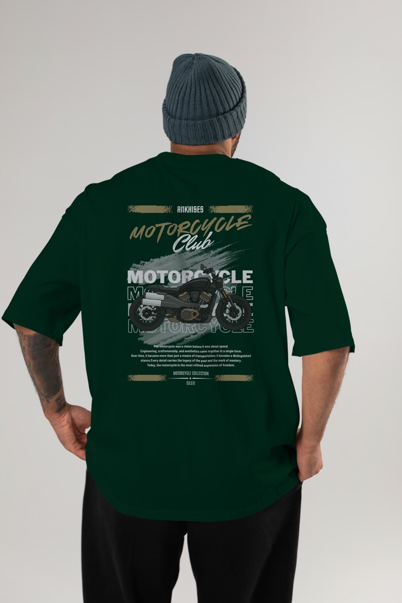 Motosiklet Serisi 29 Arka Baskılı Oversize t-shirt Erkek Kadın %100 Pamuk Bisiklet Yaka tişort