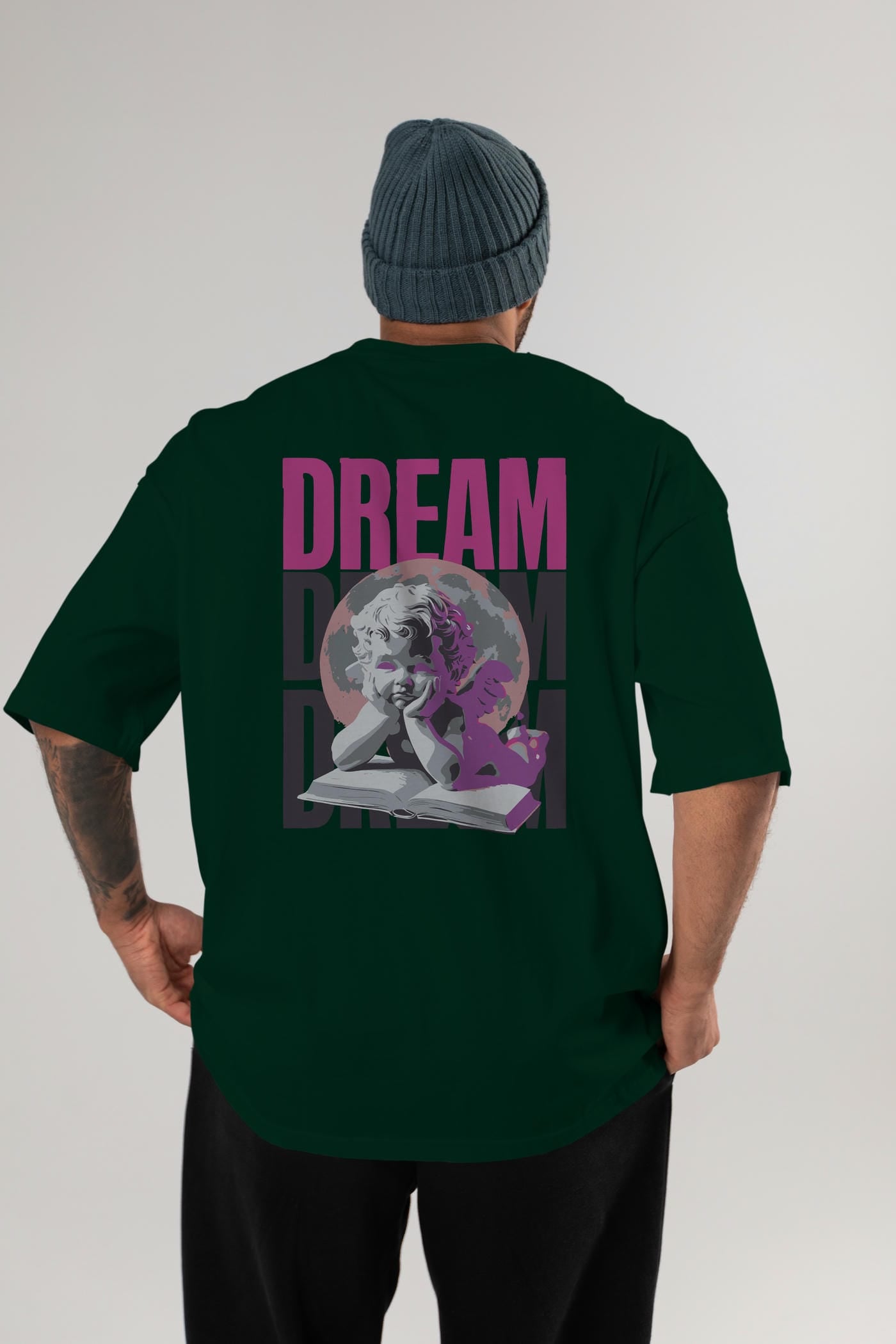 Dream Angel Arka Baskılı Oversize t-shirt Erkek Kadın %100 Pamuk Bisiklet Yaka tişort
