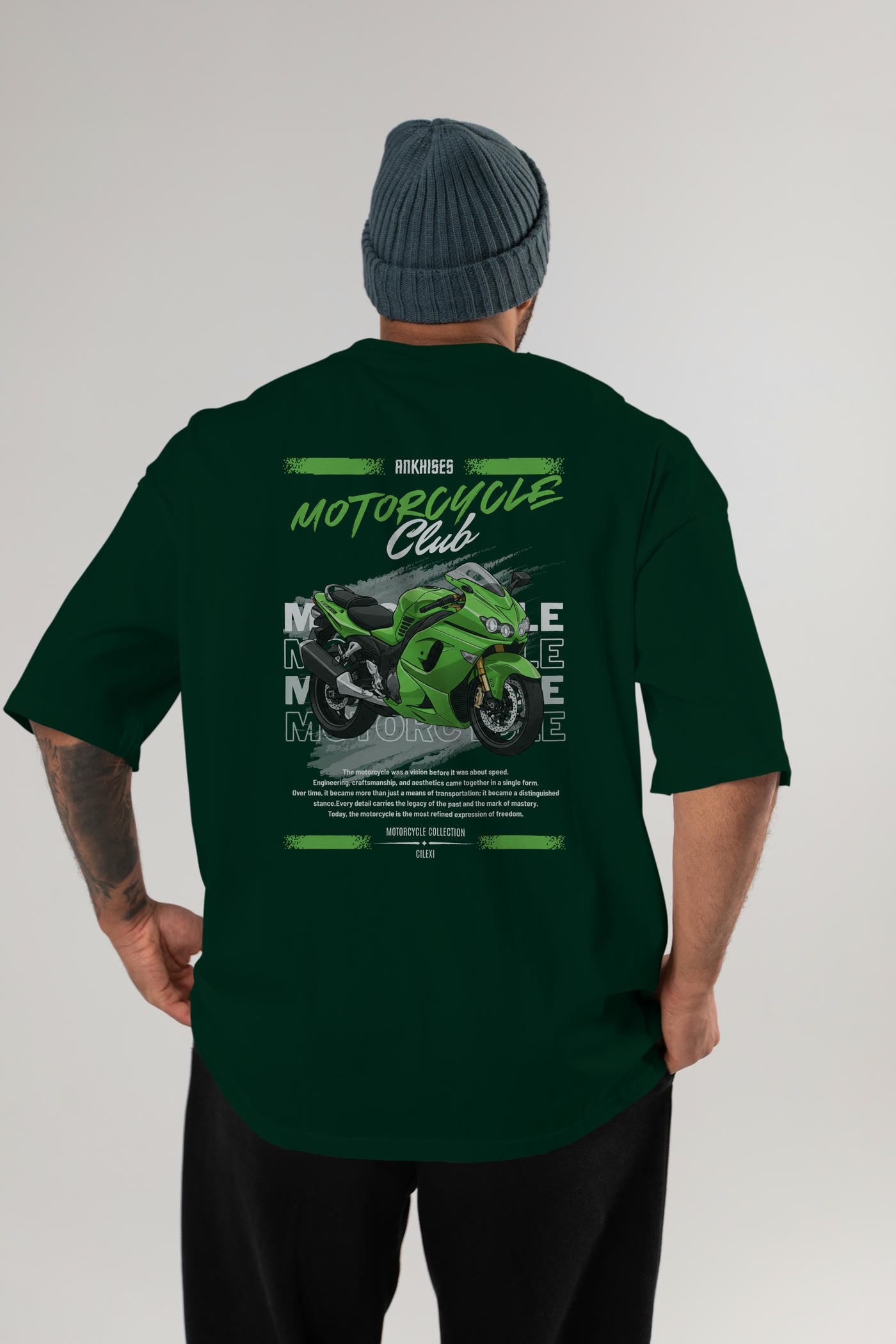 Motosiklet Serisi 12 Arka Baskılı Oversize t-shirt Erkek Kadın %100 Pamuk Bisiklet Yaka tişort