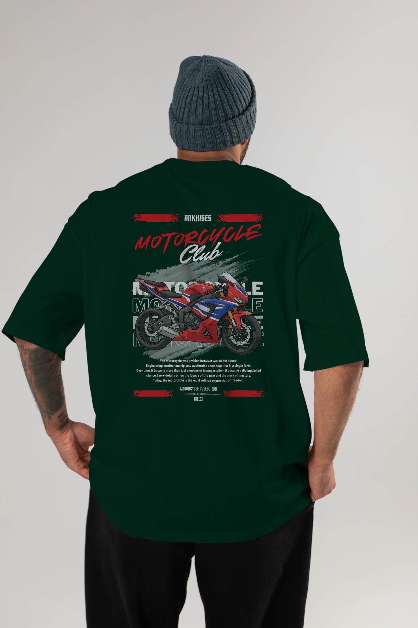 Motosiklet Serisi 25 Arka Baskılı Oversize t-shirt Erkek Kadın %100 Pamuk Bisiklet Yaka tişort