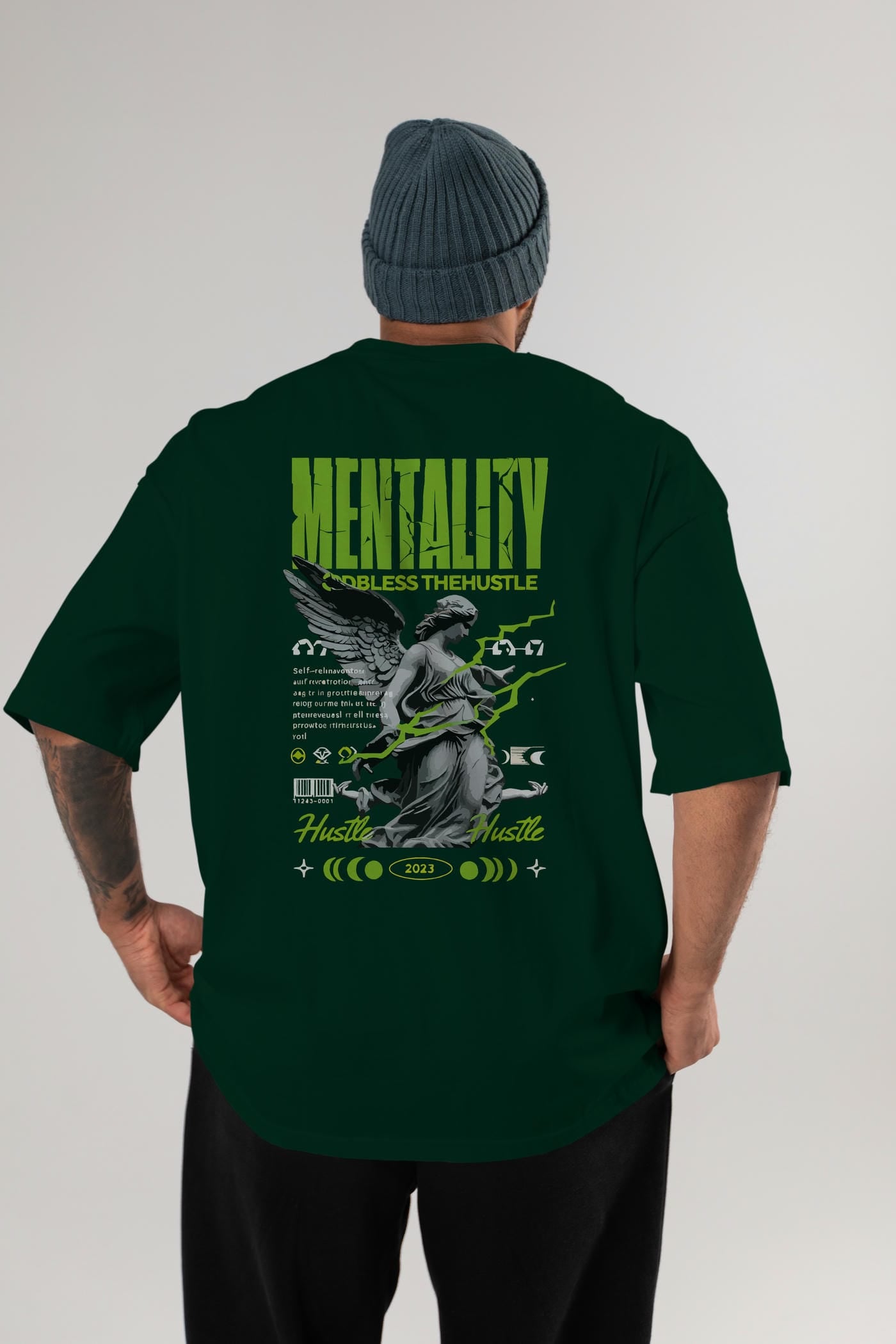 Mentality Arka Baskılı Oversize t-shirt Erkek Kadın %100 Pamuk Bisiklet Yaka tişort