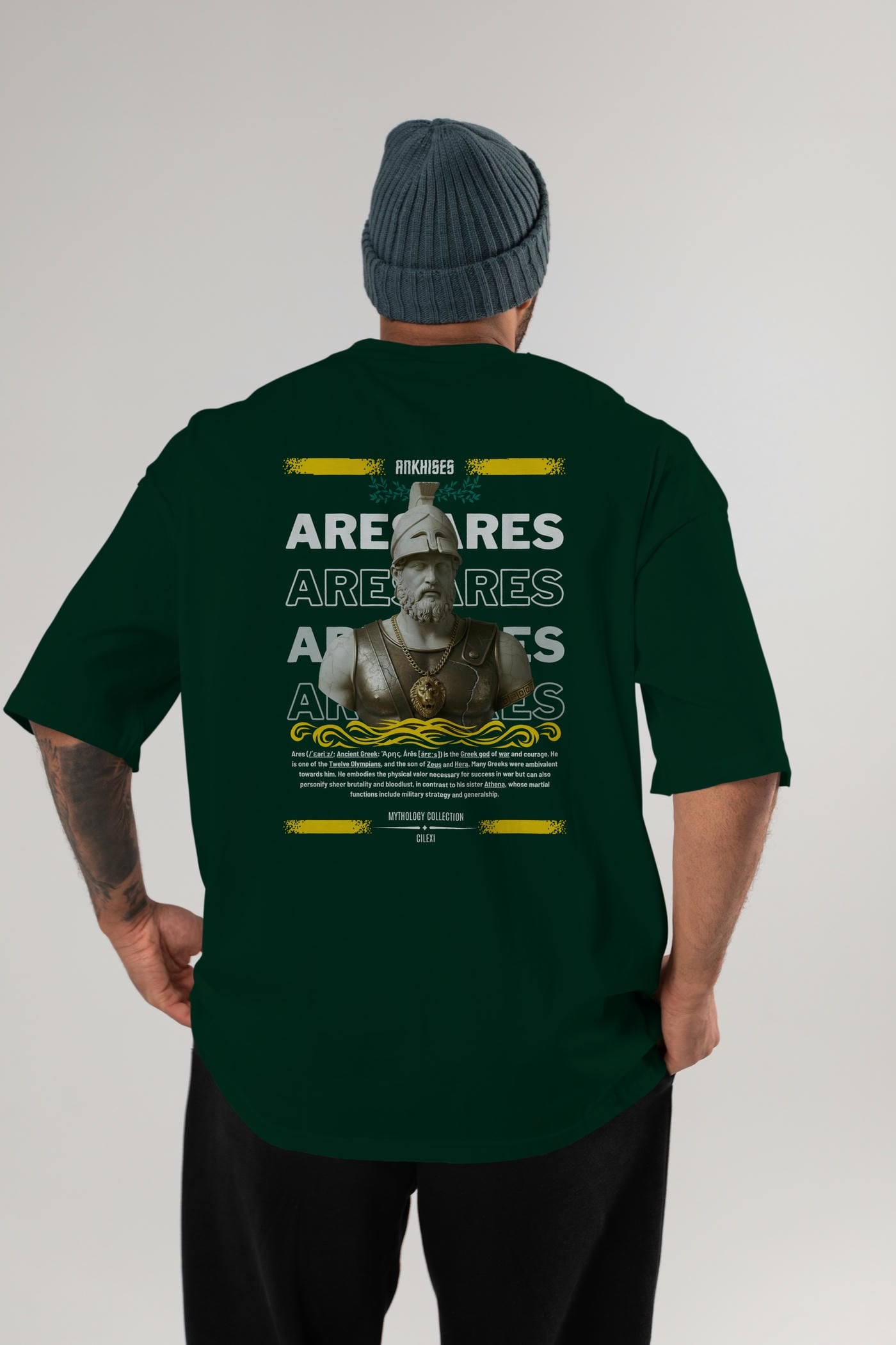Ares 2 Arka Baskılı Oversize t-shirt Erkek Kadın %100 Pamuk Bisiklet Yaka tişort