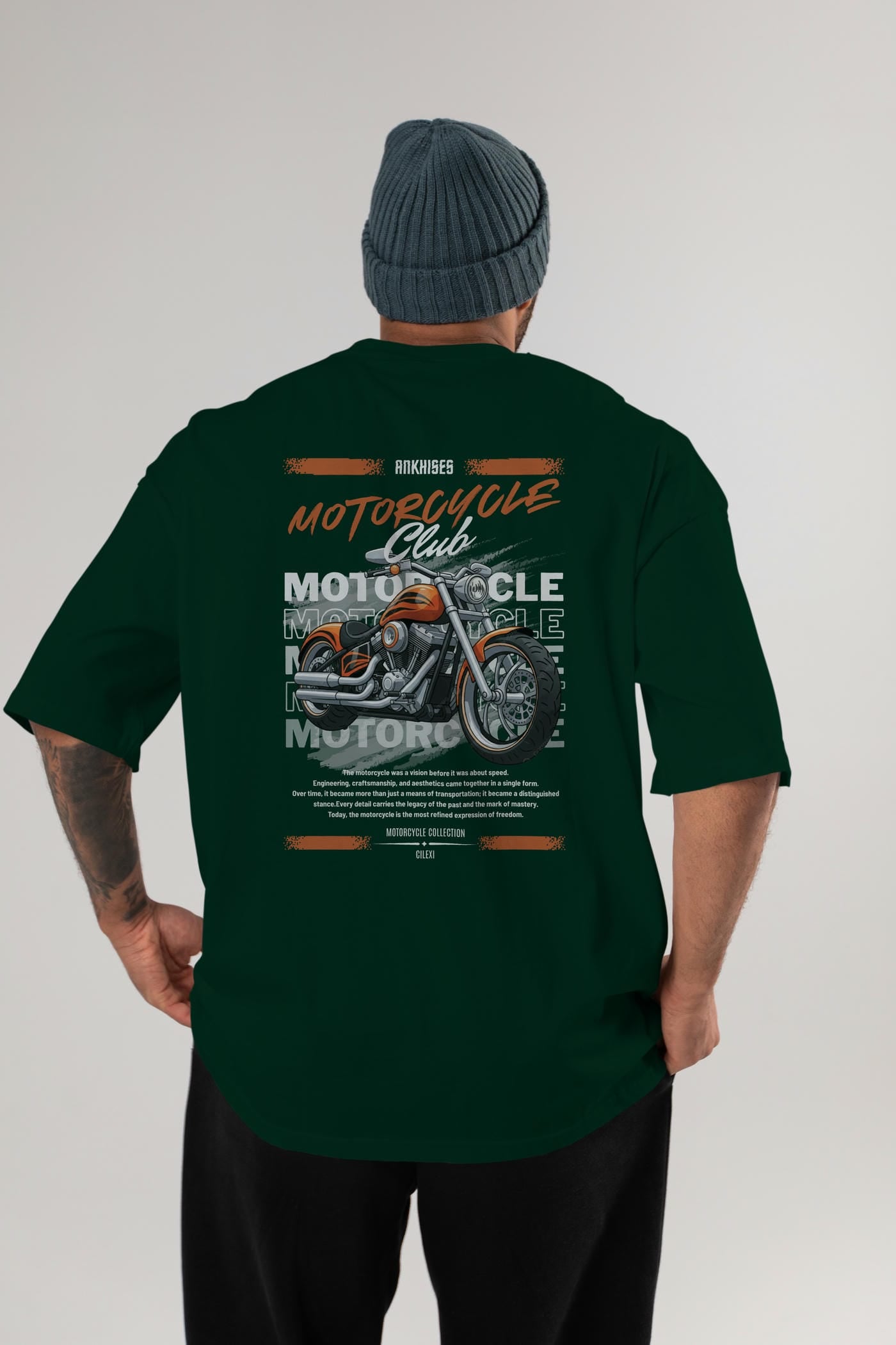 Motosiklet Serisi 34 Arka Baskılı Oversize t-shirt Erkek Kadın %100 Pamuk Bisiklet Yaka tişort