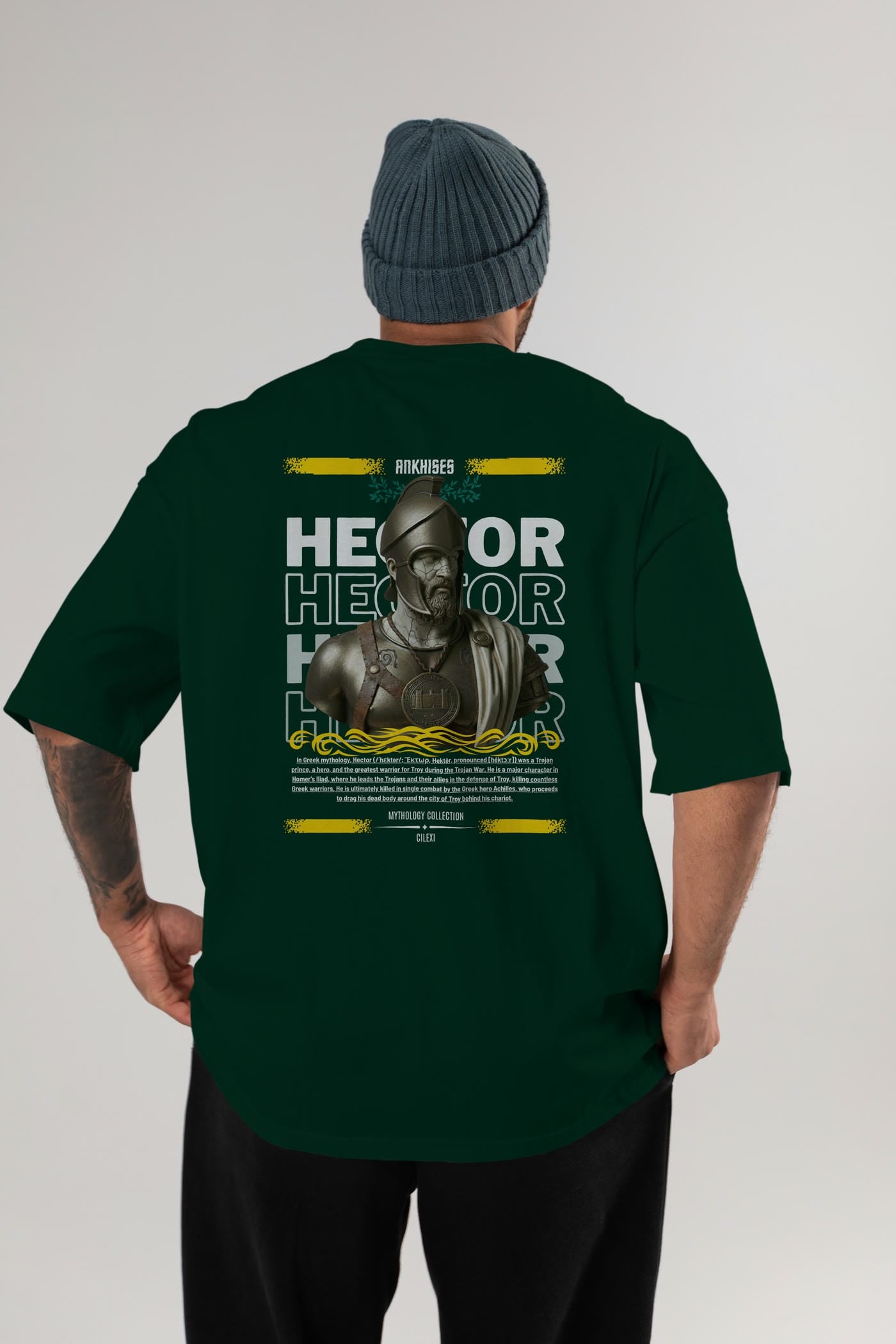 Hector 1 Arka Baskılı Oversize t-shirt Erkek Kadın %100 Pamuk Bisiklet Yaka tişort