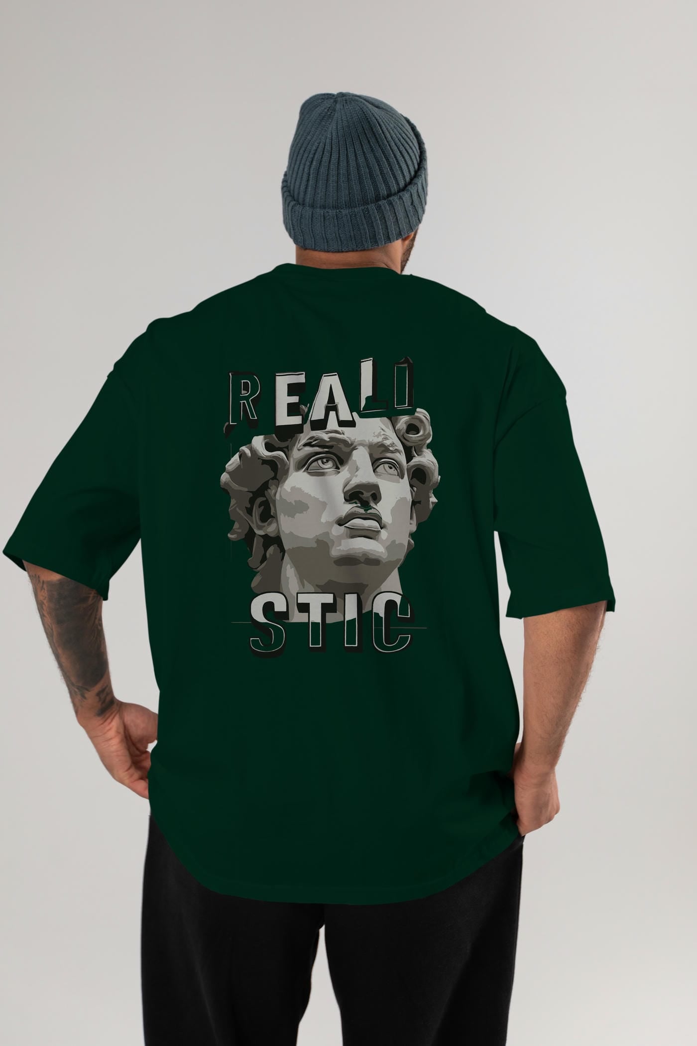 Realistic Arka Baskılı Oversize t-shirt Erkek Kadın %100 Pamuk Bisiklet Yaka tişort