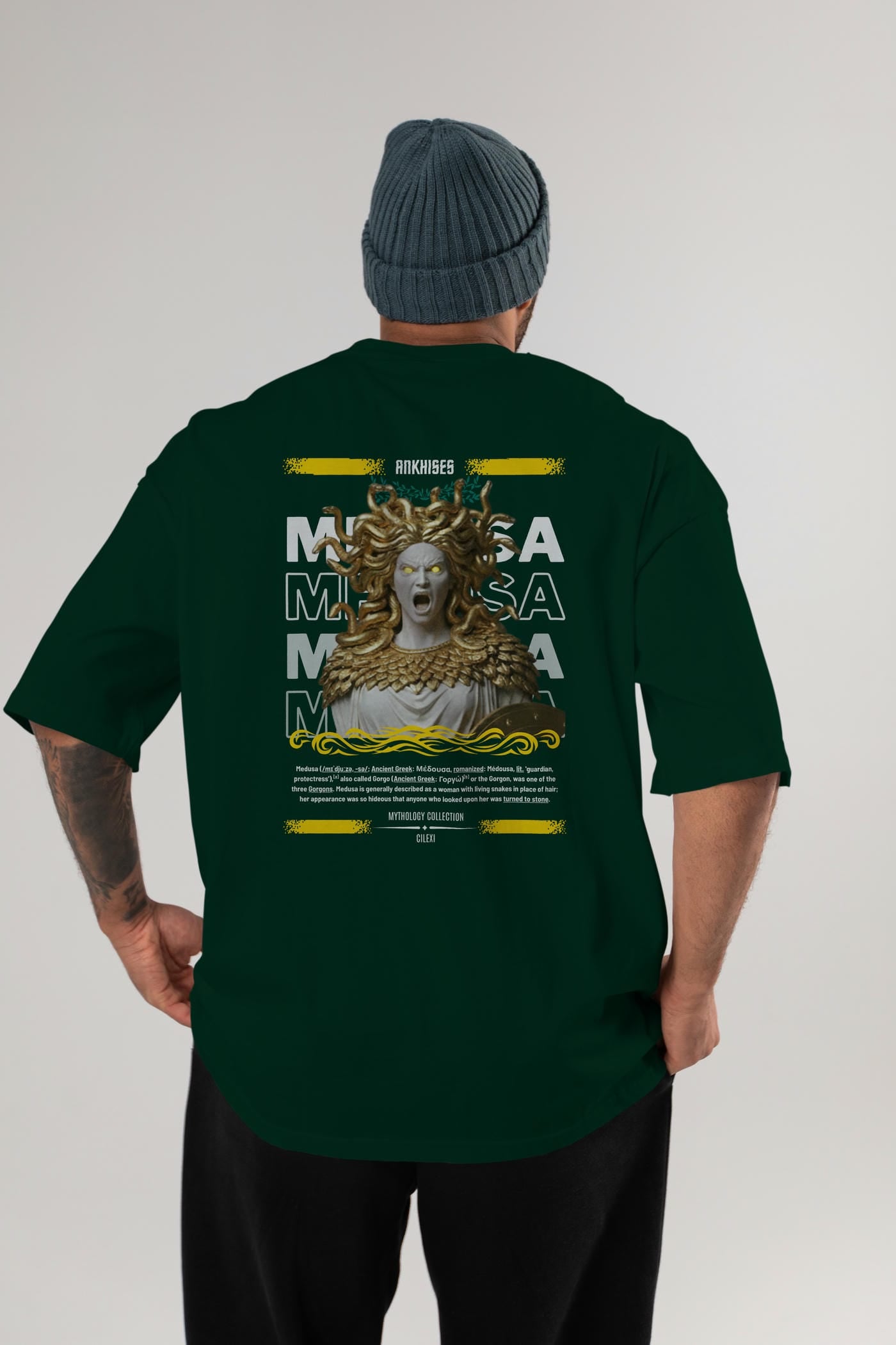 Medusa 1 Arka Baskılı Oversize t-shirt Erkek Kadın %100 Pamuk Bisiklet Yaka tişort