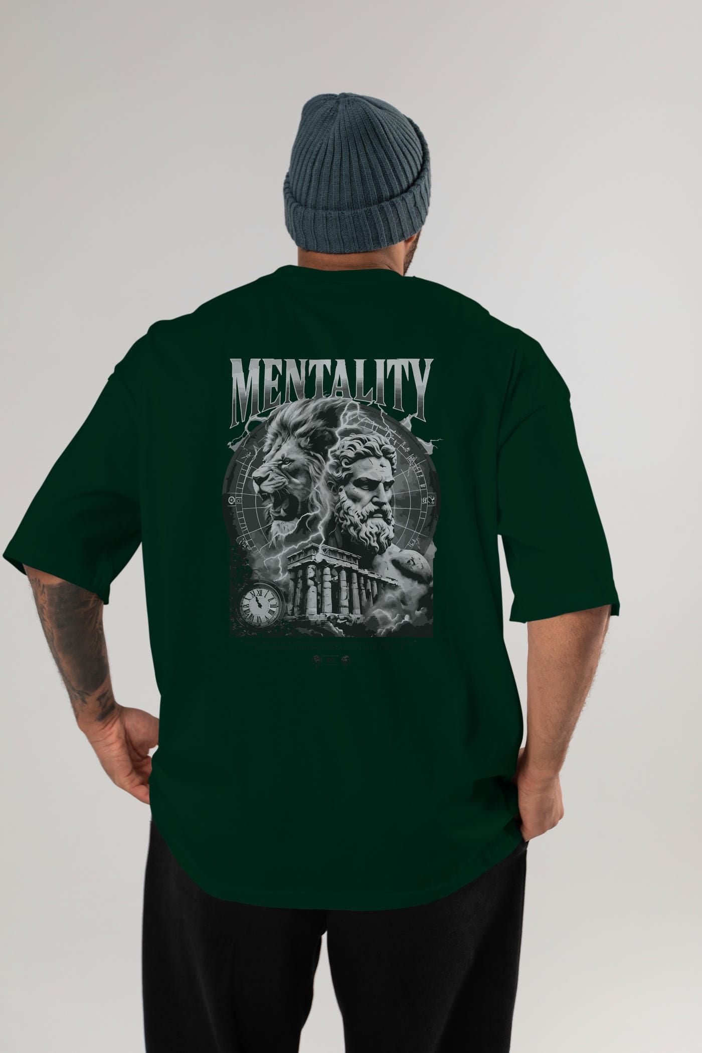 Mentality Zeus Arka Baskılı Oversize t-shirt Erkek Kadın %100 Pamuk Bisiklet Yaka tişort