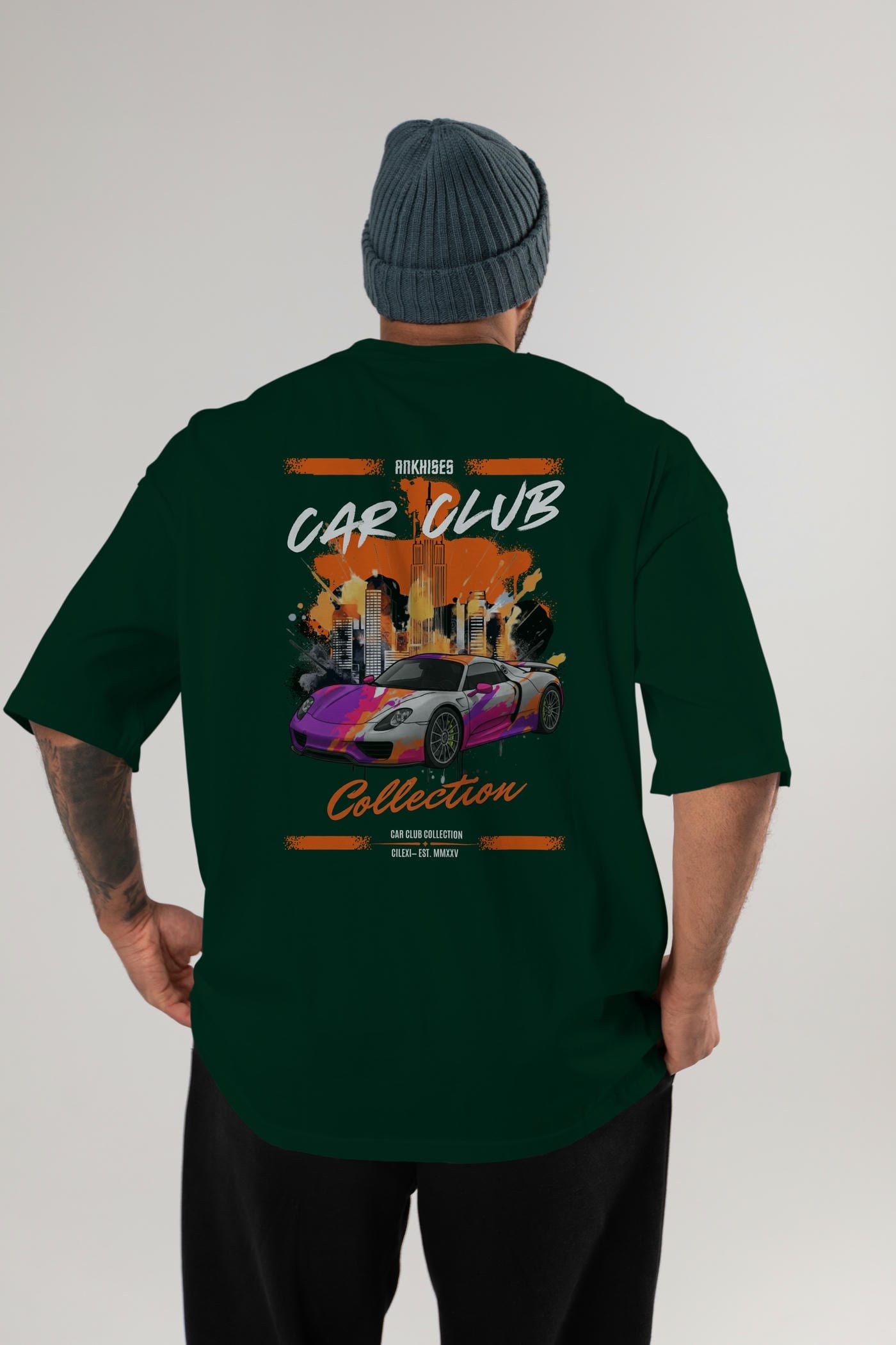 Araba Club Serisi 35 Baskılı Oversize t-shirt Erkek Kadın %100 Pamuk Bisiklet Yaka tişort