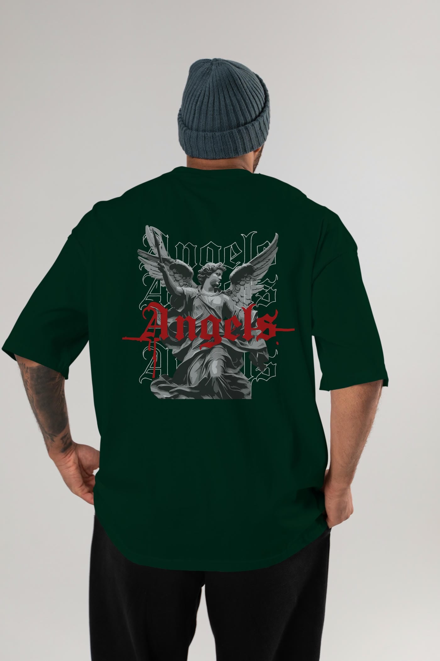 Angels Arka Baskılı Oversize t-shirt Erkek Kadın %100 Pamuk Bisiklet Yaka tişort