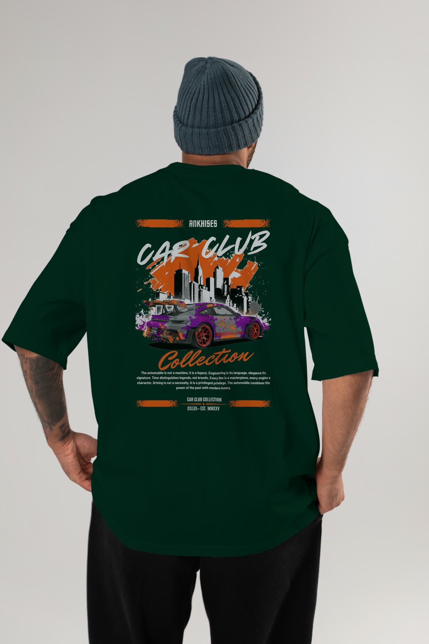 Araba Club Serisi 2 Baskılı Oversize t-shirt Erkek Kadın %100 Pamuk Bisiklet Yaka tişort