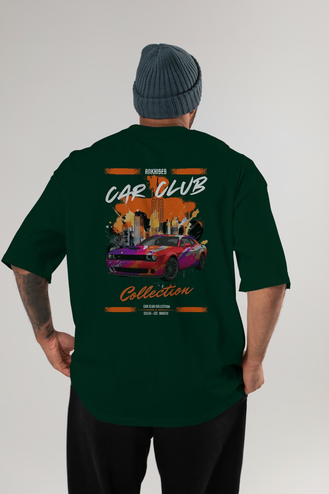 Araba Club Serisi 19 Baskılı Oversize t-shirt Erkek Kadın %100 Pamuk Bisiklet Yaka tişort