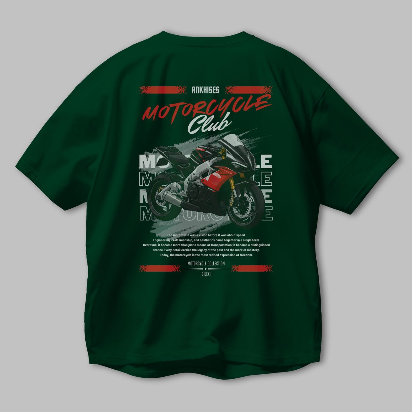Motosiklet Serisi 8 Arka Baskılı Oversize t-shirt Erkek Kadın %100 Pamuk Bisiklet Yaka tişort