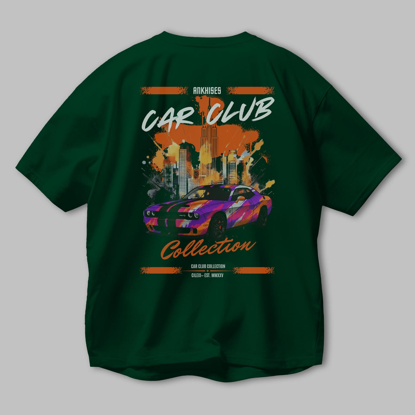 Araba Club Serisi 22 Baskılı Oversize t-shirt Erkek Kadın %100 Pamuk Bisiklet Yaka tişort
