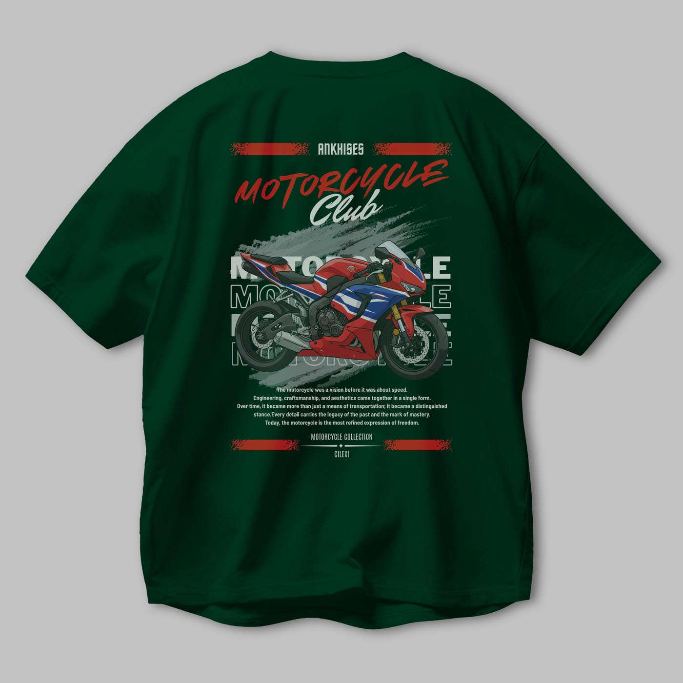 Motosiklet Serisi 25 Arka Baskılı Oversize t-shirt Erkek Kadın %100 Pamuk Bisiklet Yaka tişort