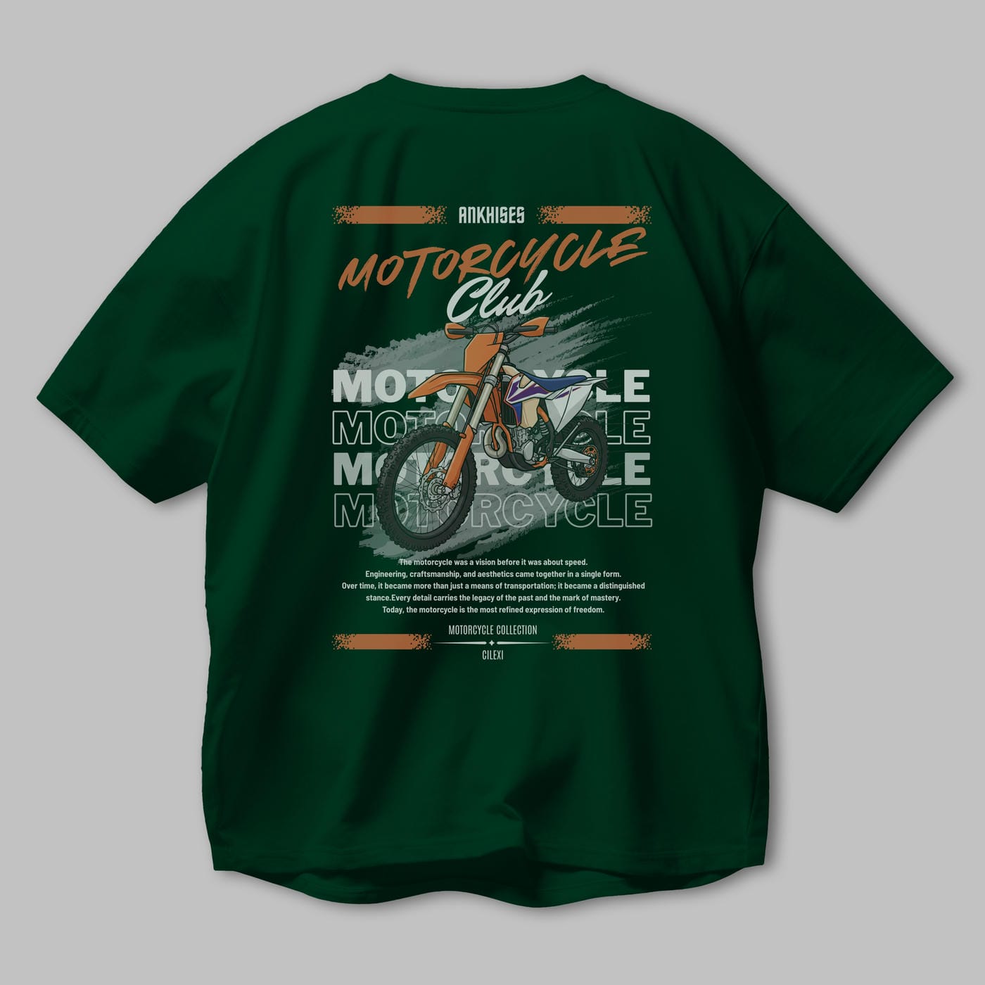 Motosiklet Serisi 19 Arka Baskılı Oversize t-shirt Erkek Kadın %100 Pamuk Bisiklet Yaka tişort