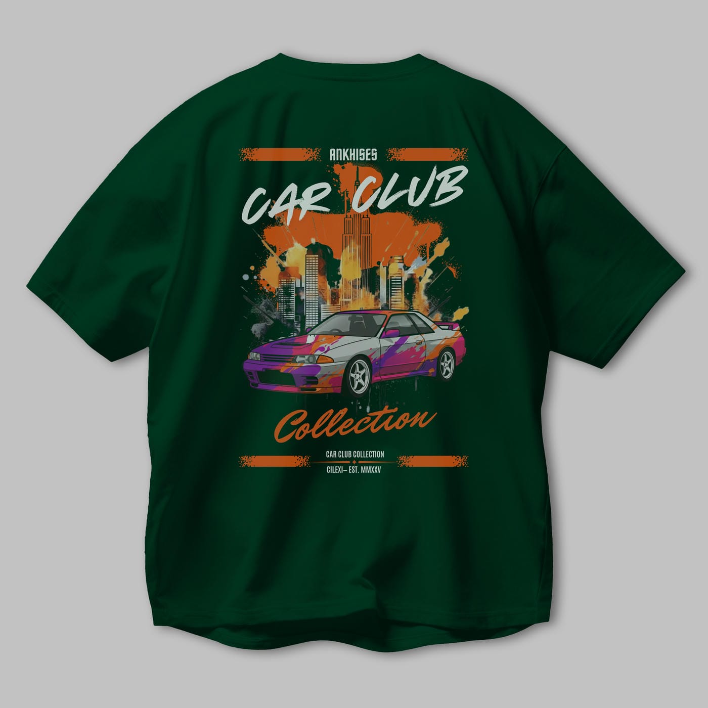 Araba Club Serisi 33 Baskılı Oversize t-shirt Erkek Kadın %100 Pamuk Bisiklet Yaka tişort
