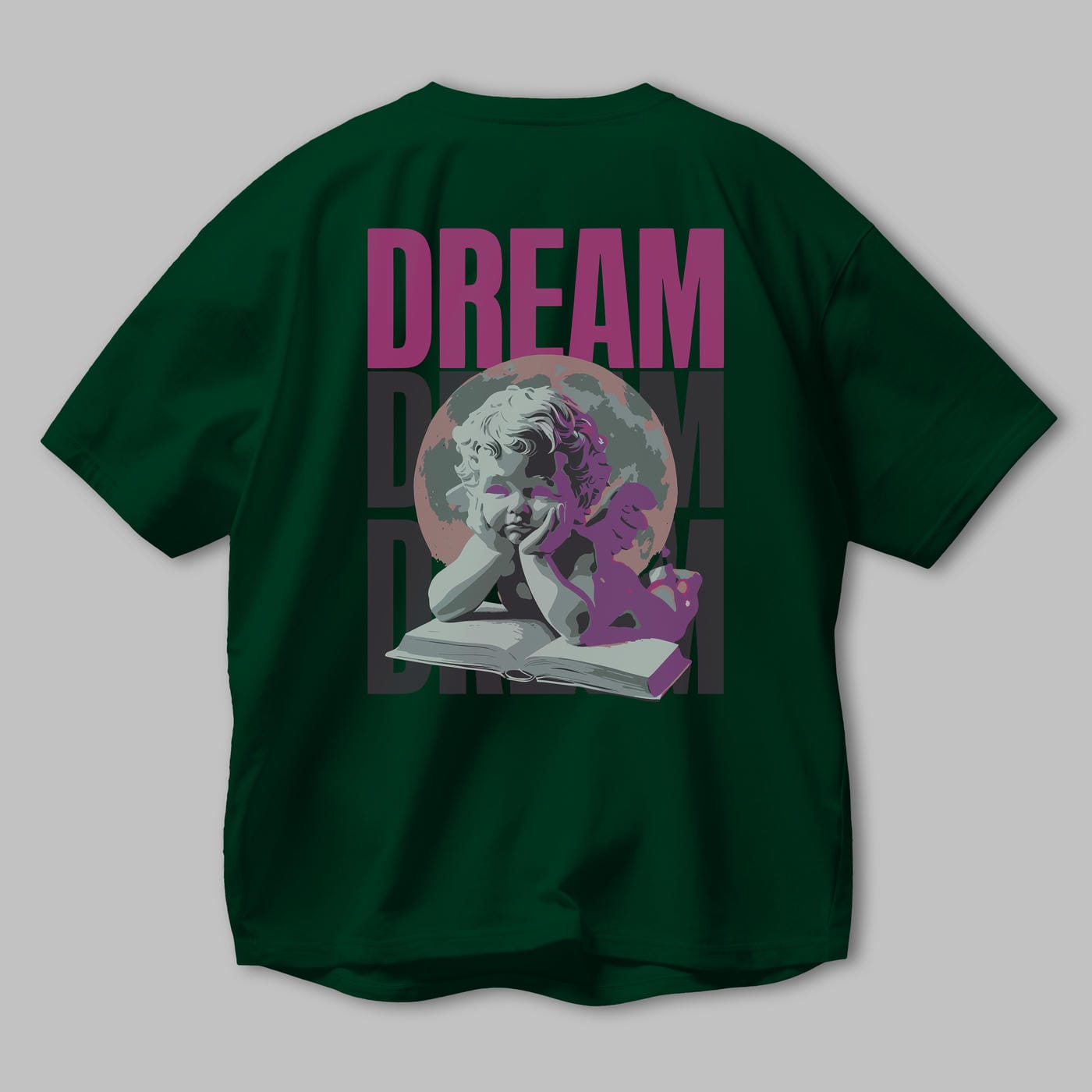 Dream Angel Arka Baskılı Oversize t-shirt Erkek Kadın %100 Pamuk Bisiklet Yaka tişort