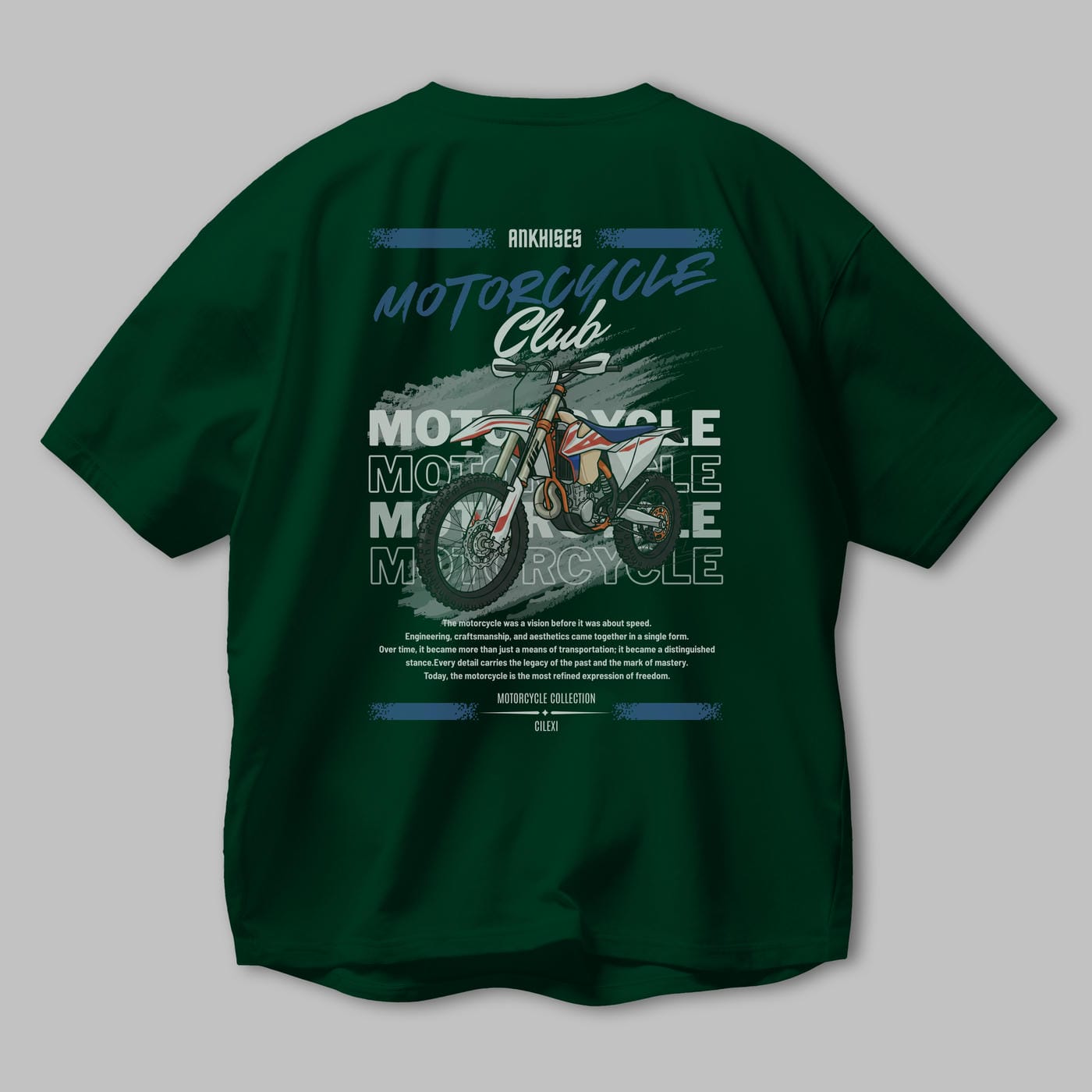 Motosiklet Serisi 18 Arka Baskılı Oversize t-shirt Erkek Kadın %100 Pamuk Bisiklet Yaka tişort