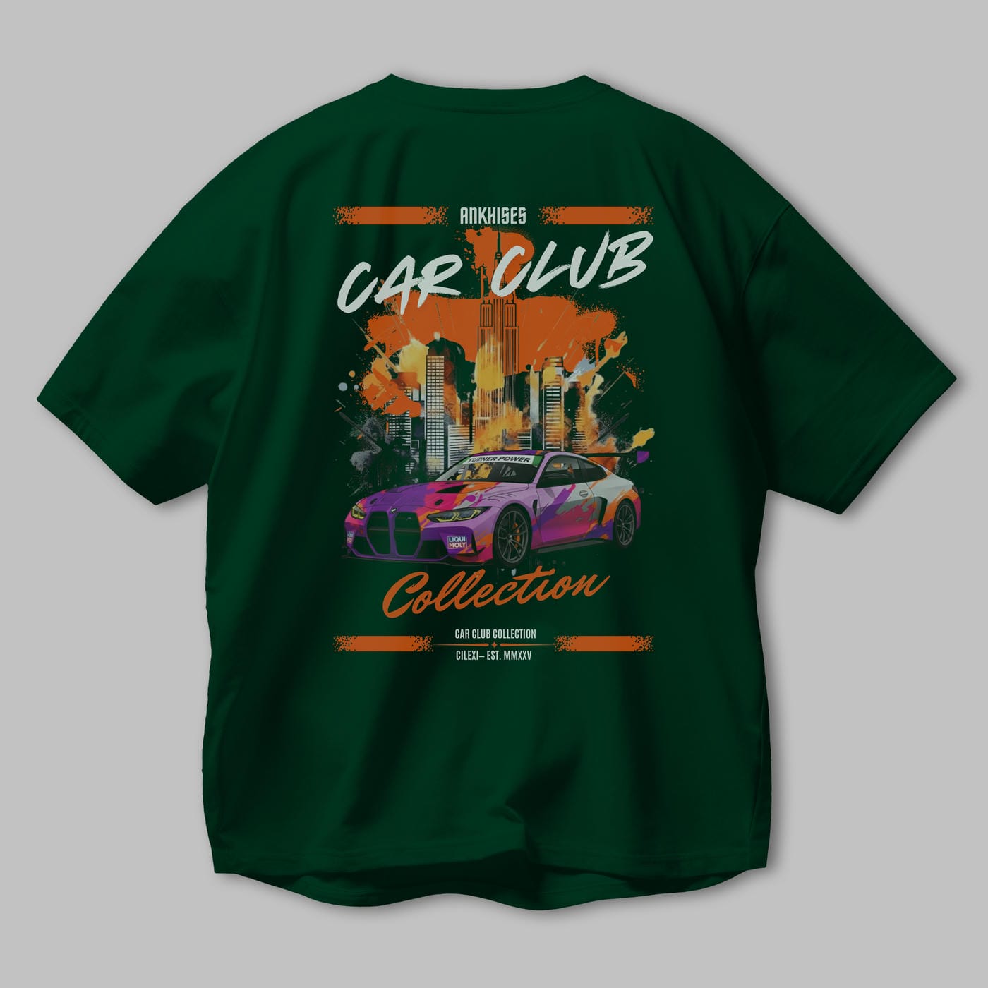 Araba Club Serisi 4 Baskılı Oversize t-shirt Erkek Kadın %100 Pamuk Bisiklet Yaka tişort