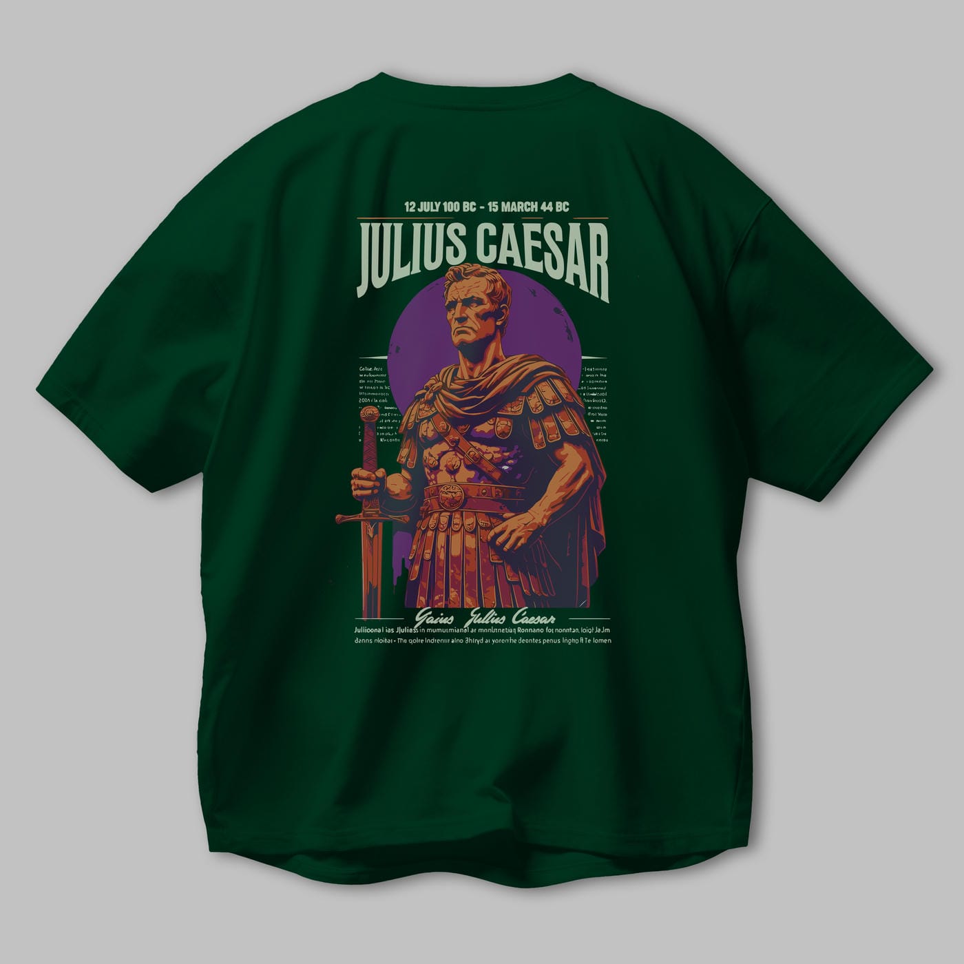 Julius Caesar Arka Baskılı Oversize t-shirt Erkek Kadın %100 Pamuk Bisiklet Yaka tişort