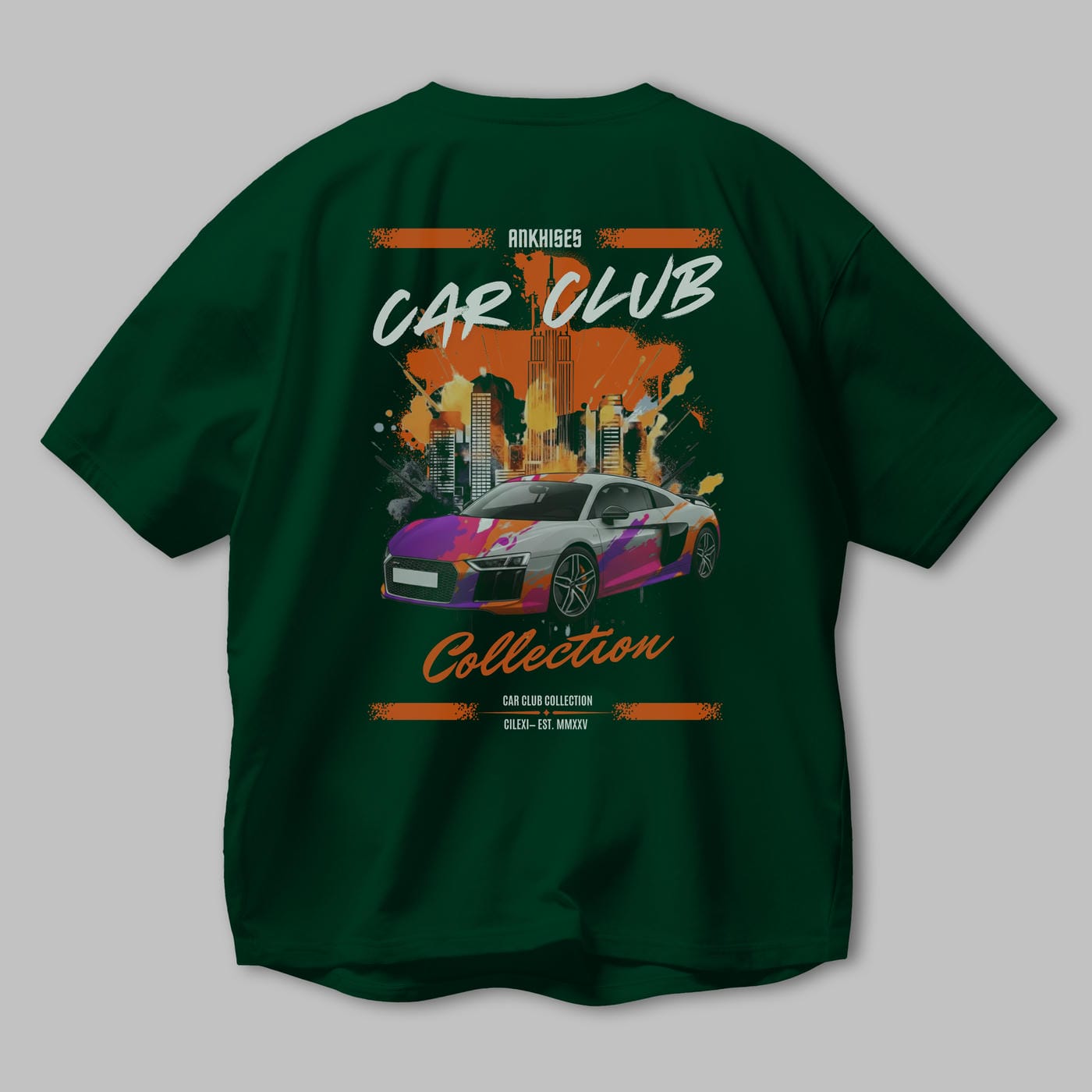 Araba Club Serisi 13 Baskılı Oversize t-shirt Erkek Kadın %100 Pamuk Bisiklet Yaka tişort