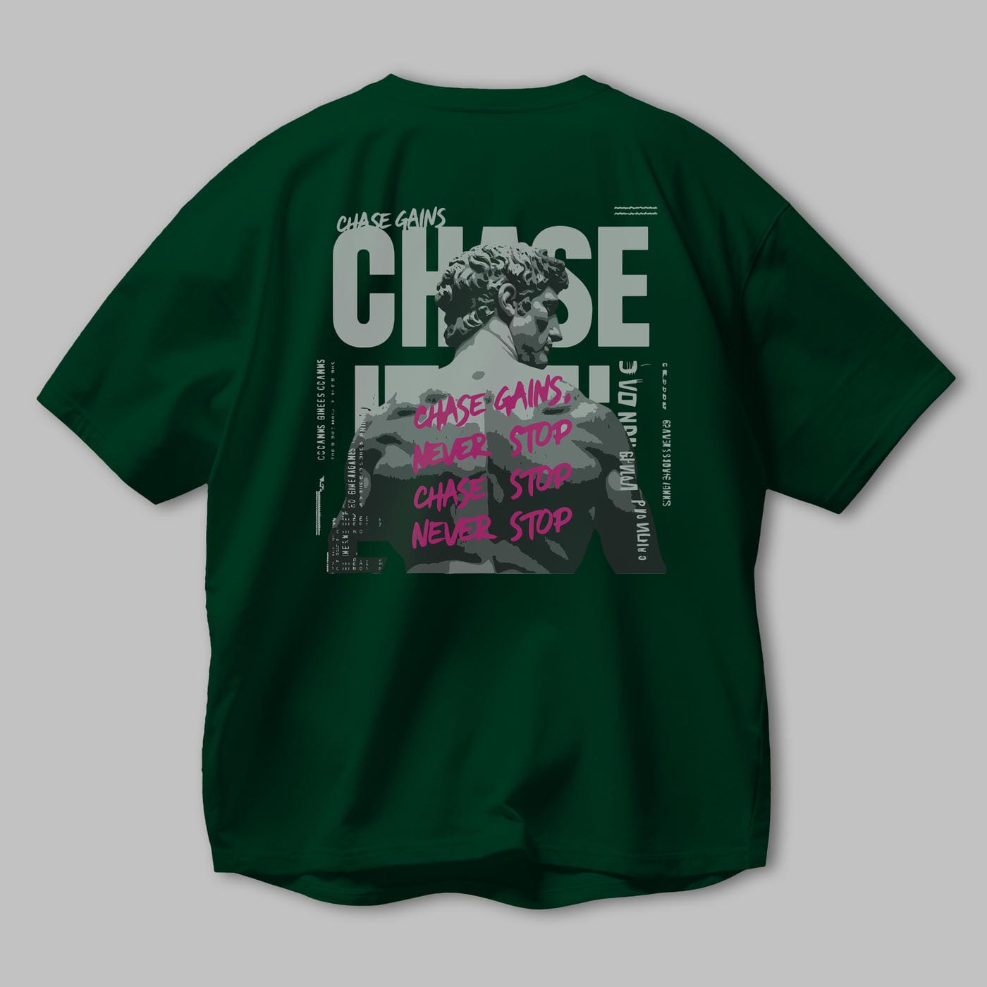 Chase Gains Arka Baskılı Oversize t-shirt Erkek Kadın %100 Pamuk Bisiklet Yaka tişort