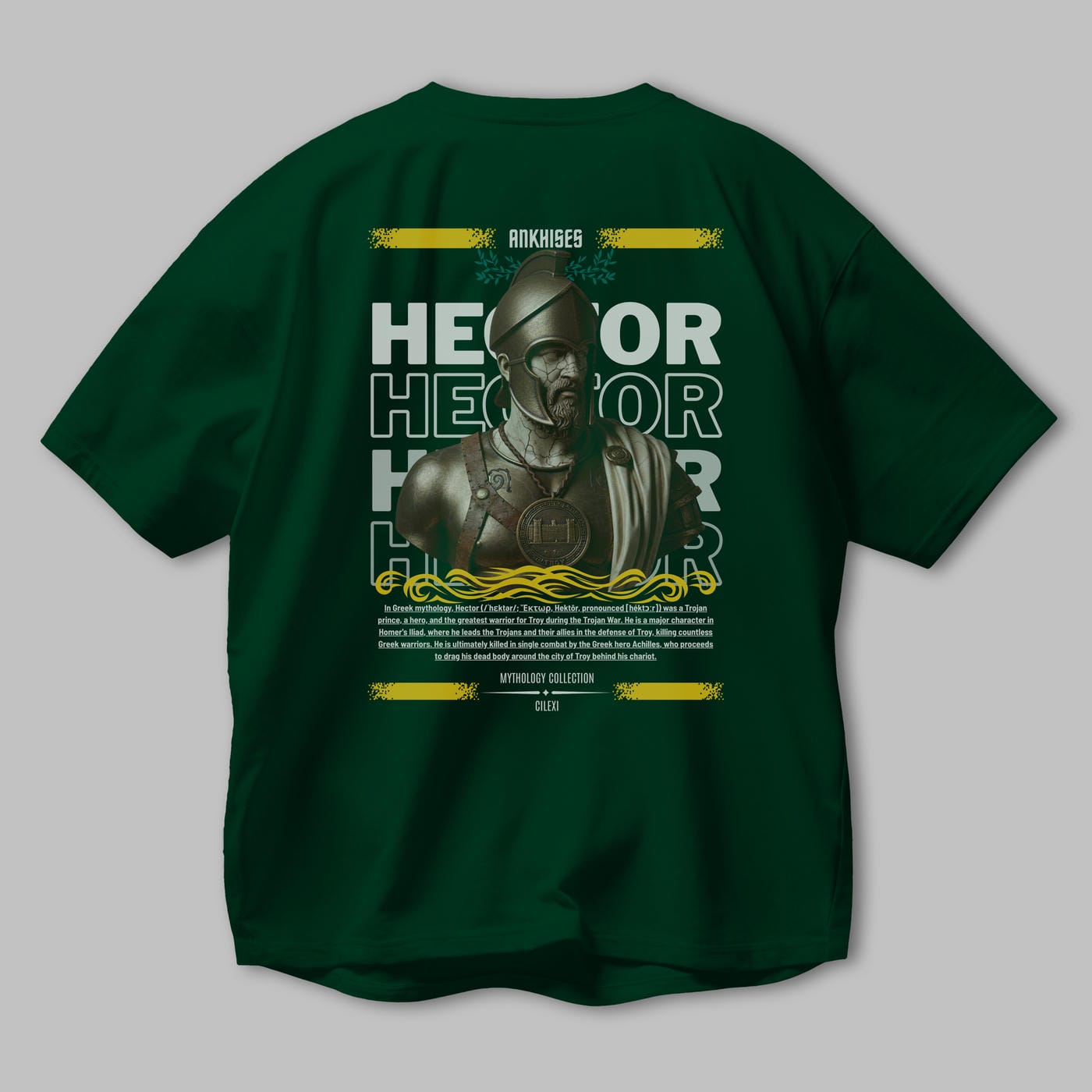 Hector 1 Arka Baskılı Oversize t-shirt Erkek Kadın %100 Pamuk Bisiklet Yaka tişort