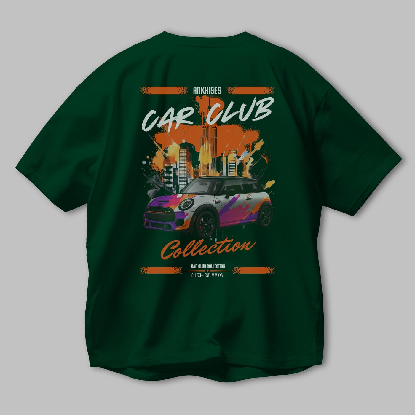 Araba Club Serisi 10 Baskılı Oversize t-shirt Erkek Kadın %100 Pamuk Bisiklet Yaka tişort