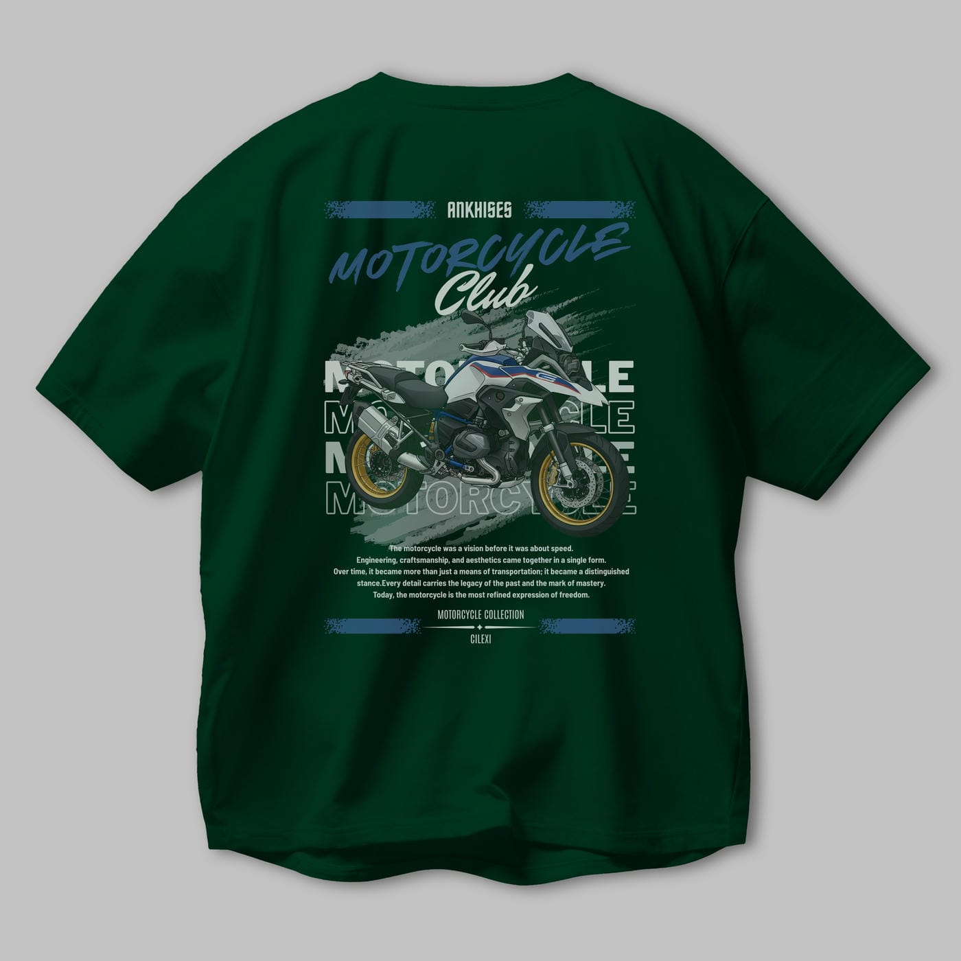 Motosiklet Serisi 27 Arka Baskılı Oversize t-shirt Erkek Kadın %100 Pamuk Bisiklet Yaka tişort