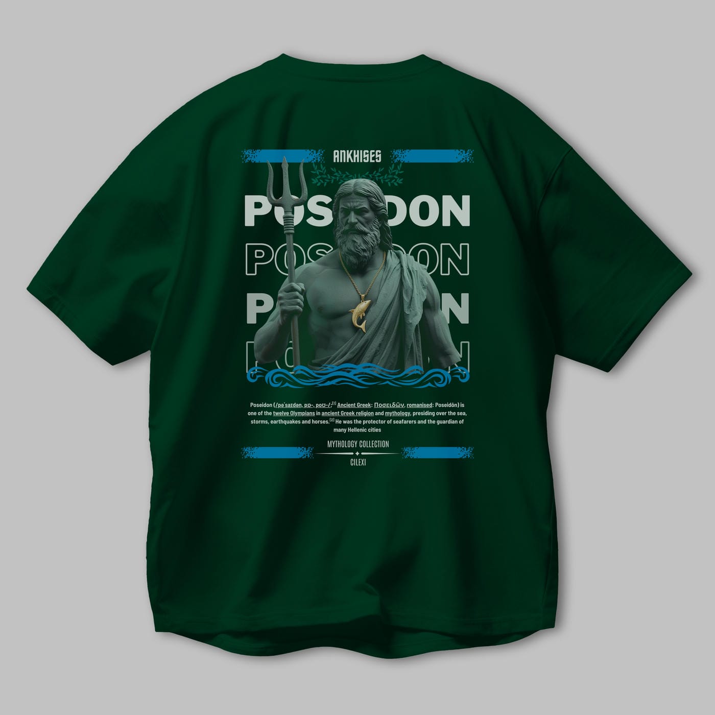 Poseidon 2 Arka Baskılı Oversize t-shirt Erkek Kadın %100 Pamuk Bisiklet Yaka tişort
