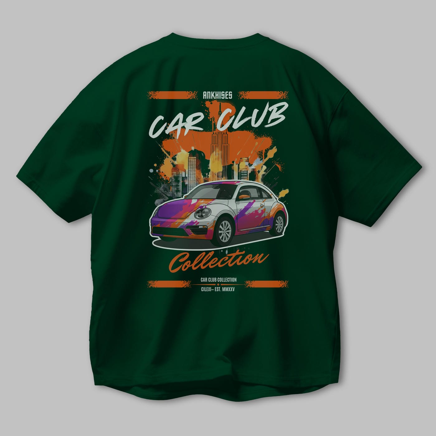 Araba Club Serisi 40 Baskılı Oversize t-shirt Erkek Kadın %100 Pamuk Bisiklet Yaka tişort