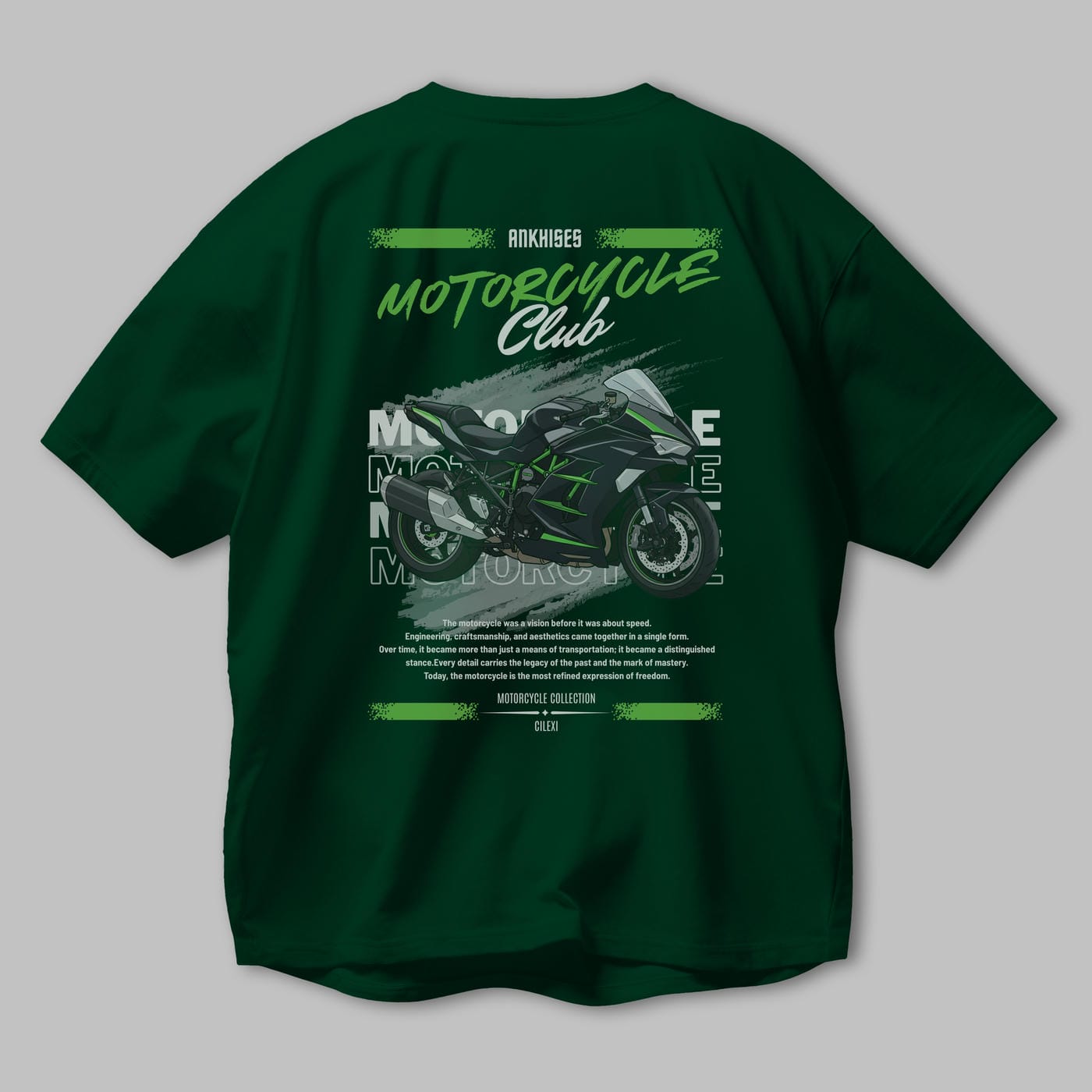 Motosiklet Serisi 13 Arka Baskılı Oversize t-shirt Erkek Kadın %100 Pamuk Bisiklet Yaka tişort