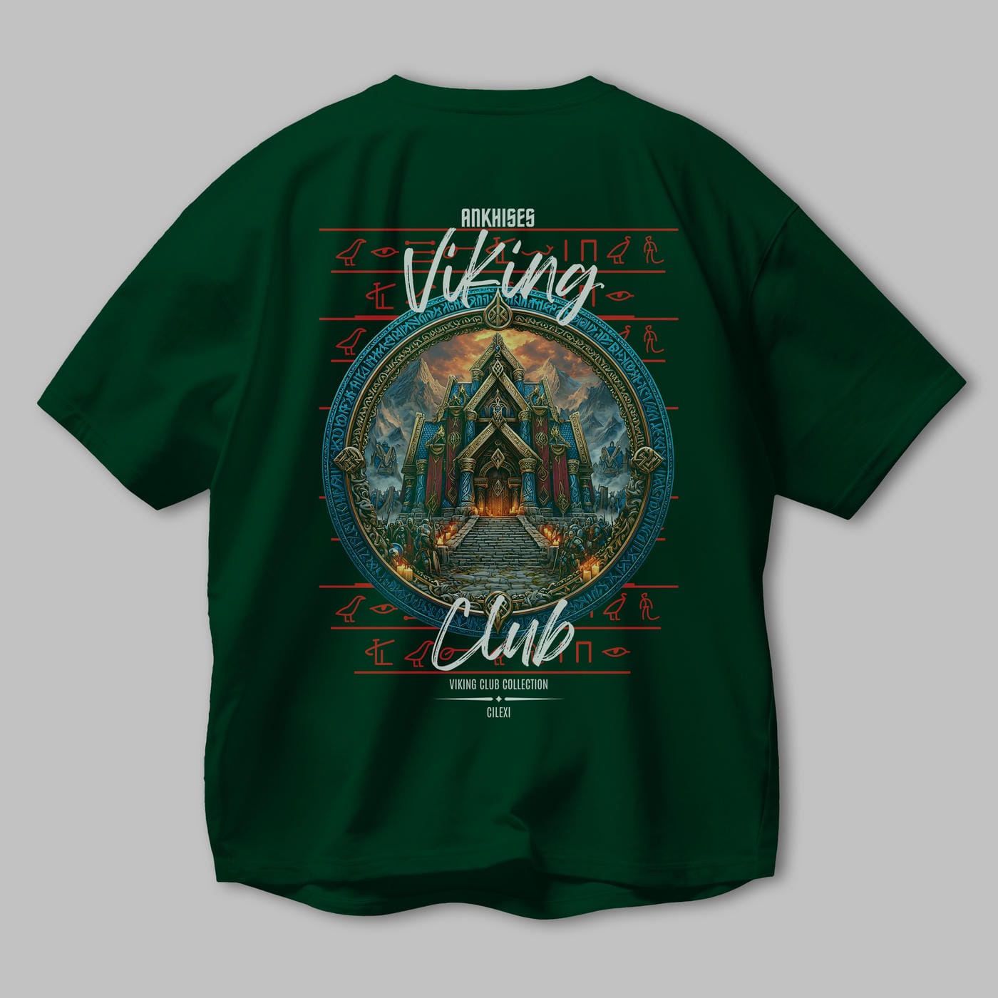 Valhalla Arka Baskılı Oversize t-shirt Erkek Kadın %100 Pamuk Bisiklet Yaka tişort